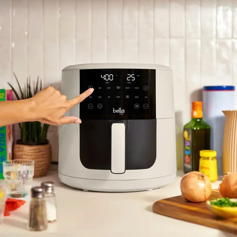 Bella-Pro 8-Quart SmartCrisp Air Fryer with Digital Touchscreen - 1700W Oil-Free Cooker, 6 Presets & Nonstick Ceramic Coating - Large Family Size, Dishwasher Safe - Perfect for Healthy Meals, Snacks & Quick Weeknight Dinners