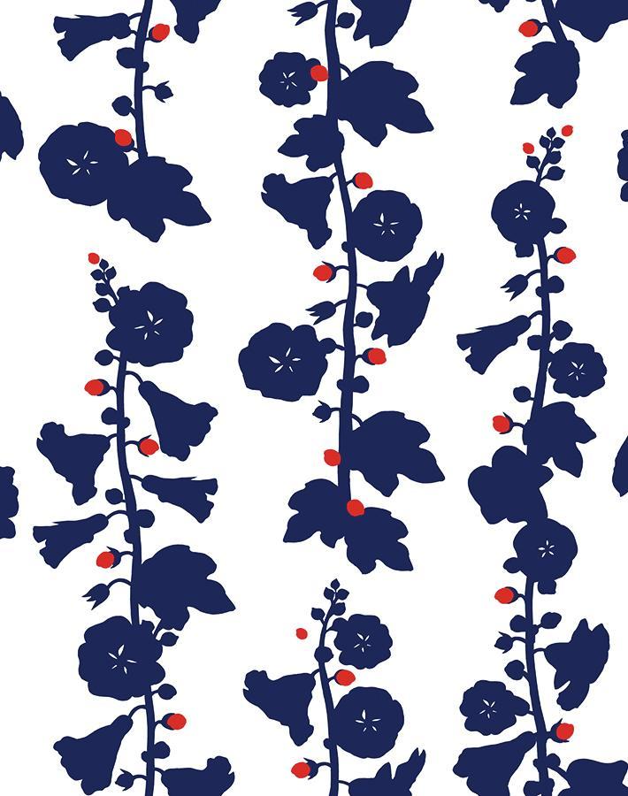 Clare V. 'Hollyhock' Navy Red Wallpaper - Premium Peel & Stick Wallpaper for Living Room, Bedroom, or Nursery Decor