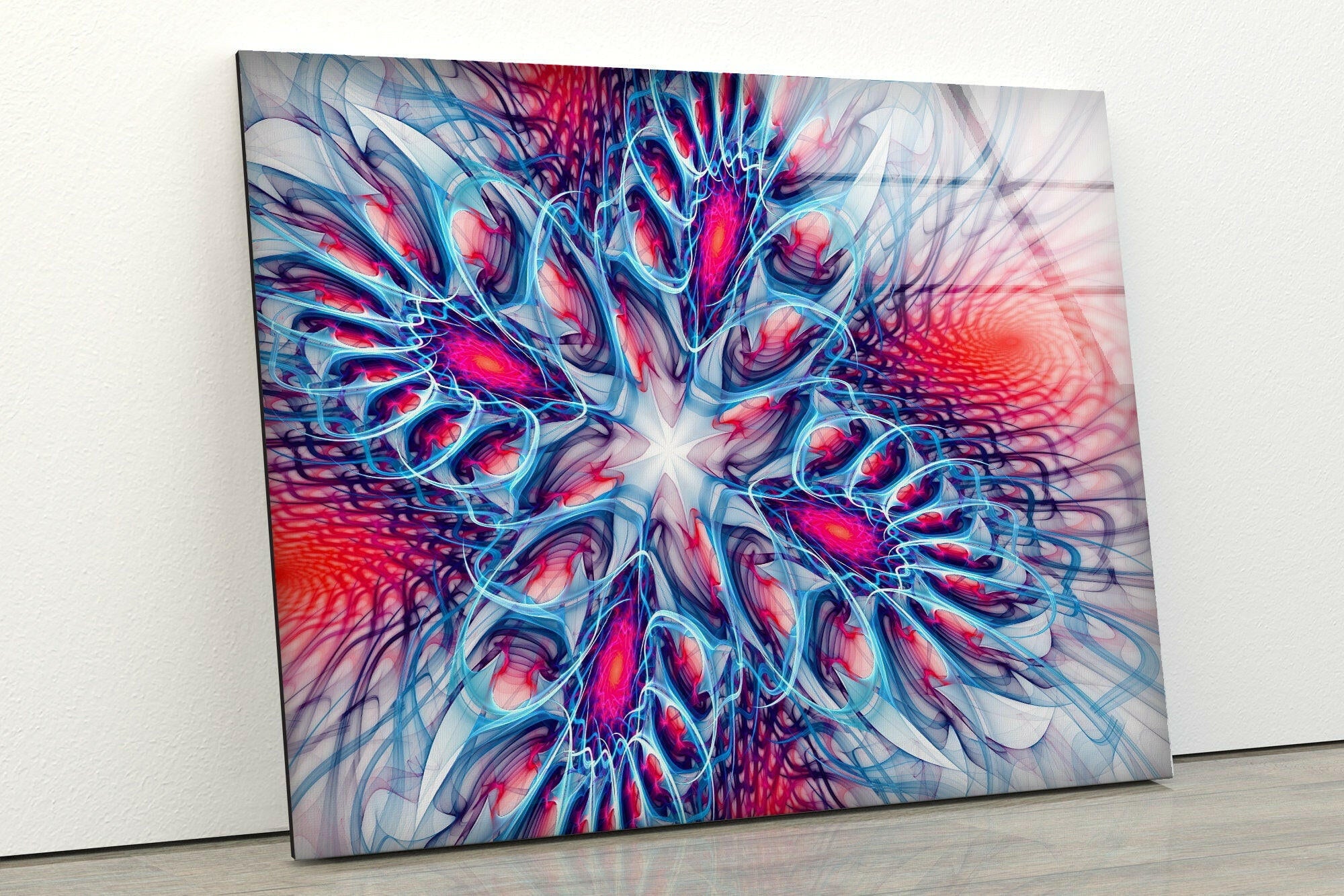 Blue Fractal Abstract Glass Wall Art - Modern Handmade Home Decor for Living Room, Bedroom & Office - Unique Gift Idea for Housewarming & Holidays