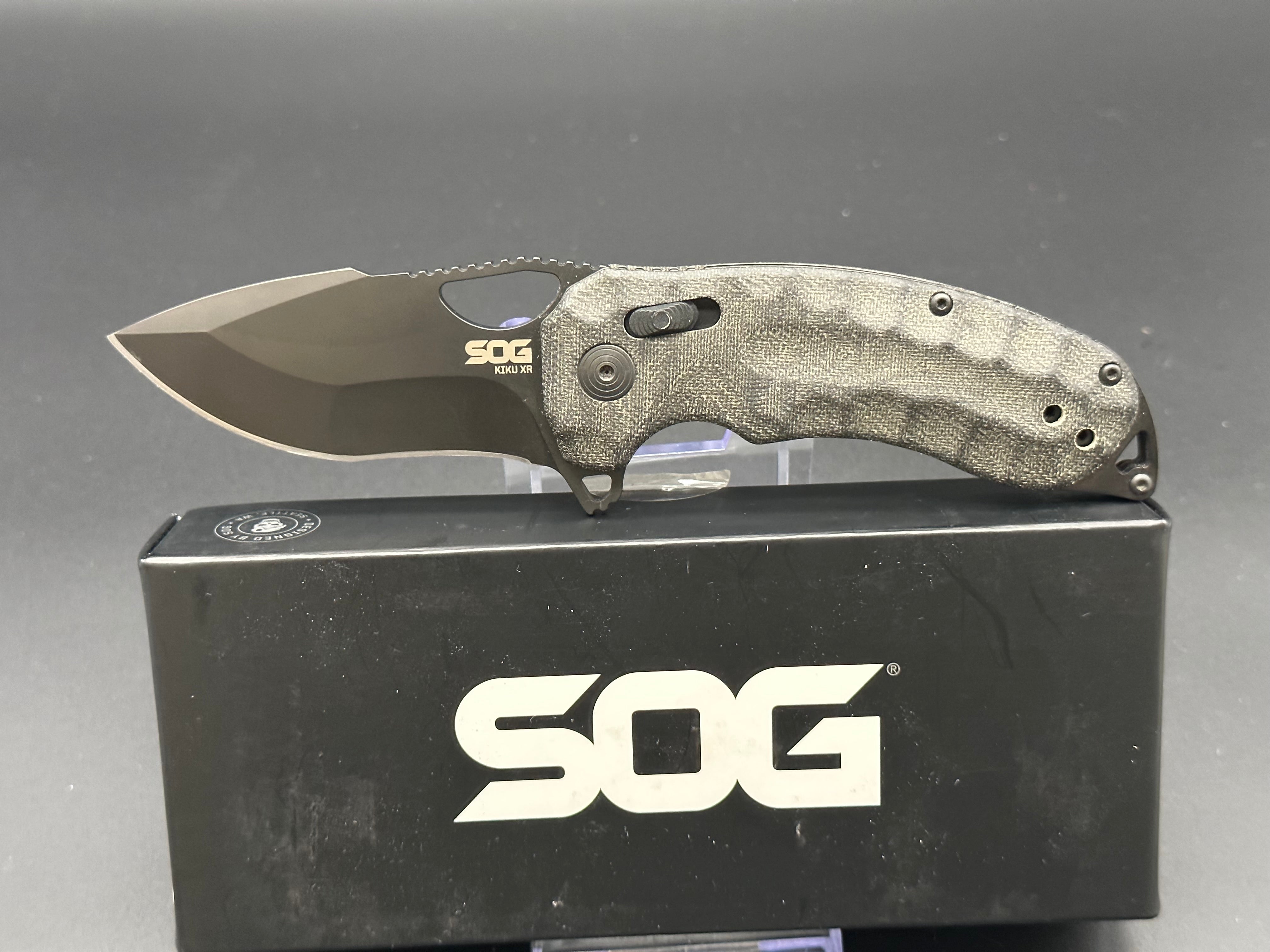 SOG Kiku XR Folding Knife - Blackout Edition with Black Micarta Handle | EDC Tactical Knife for Outdoor Camping, Hunting & Survival Gear