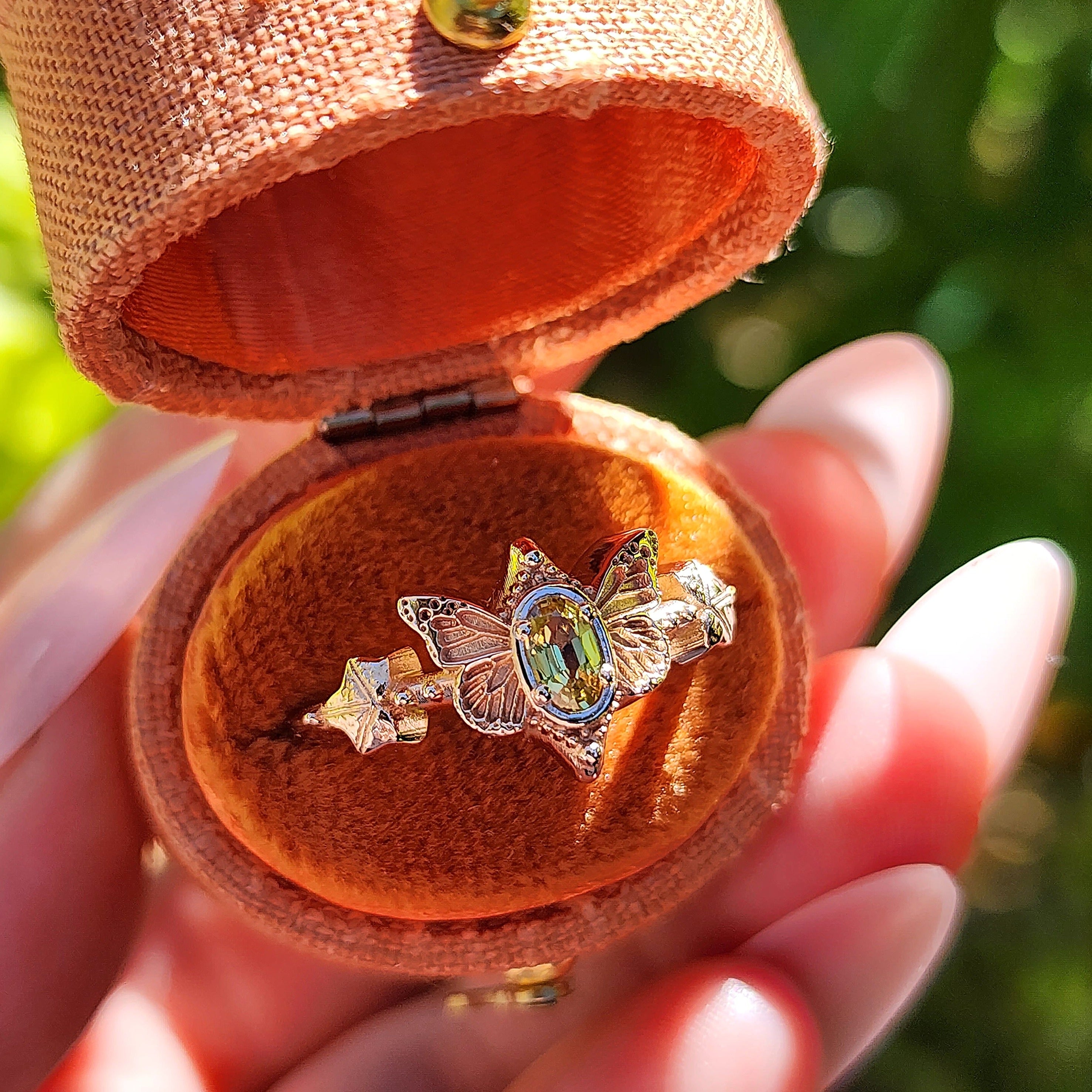 Jackie Butterfly Faerie Ring with Amethyst - Fantasy Fairy Engagement Ring with Ivy Leaf Design - Perfect for Weddings, Prom, Cosplay & Fantasy Themed Events