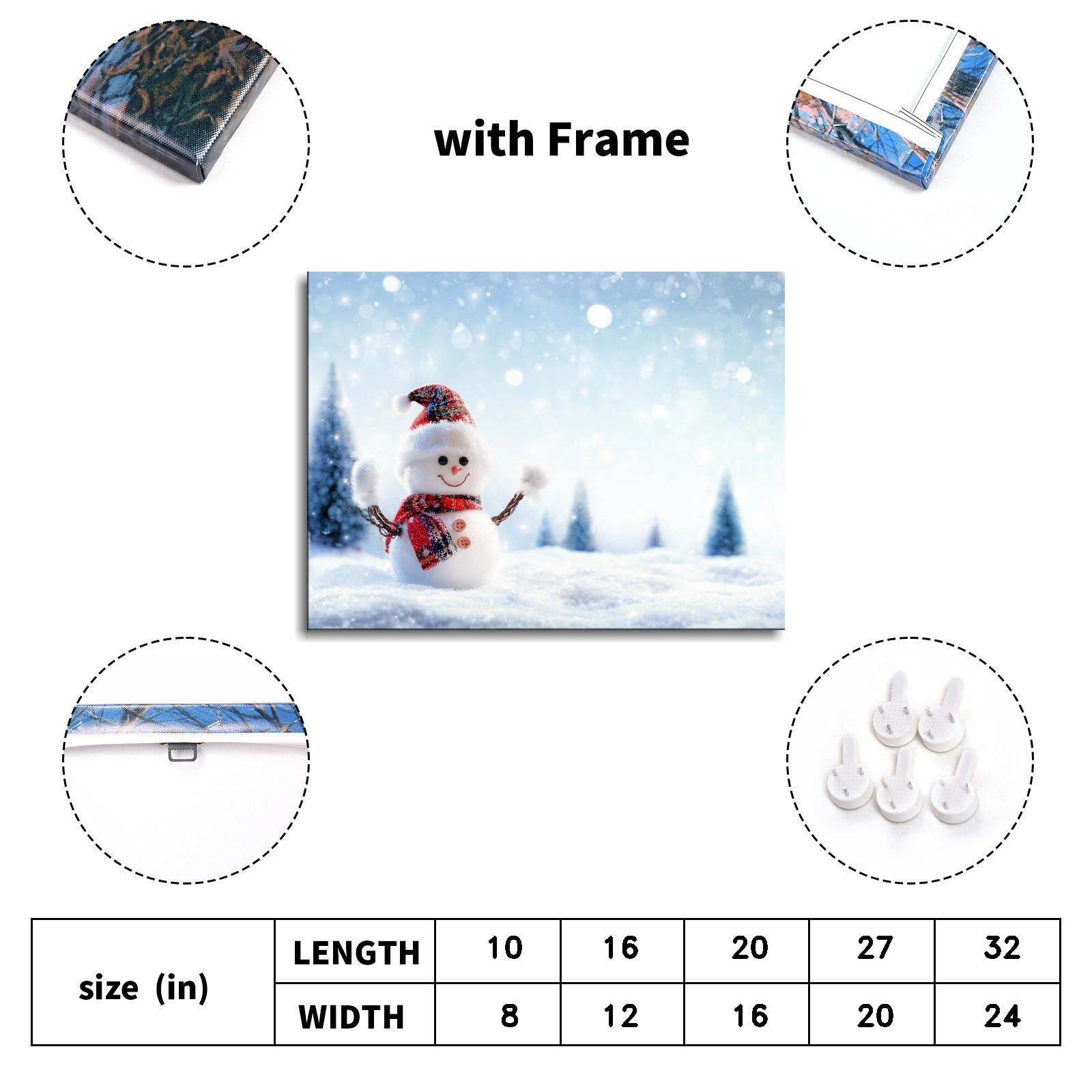 Snowman Prints Canvas Wall Art - Framed Winter Decor for Kids Room, Nursery, or Living Room (32x24 Inches) - Perfect for Holiday Home Decor & Christmas Gifts