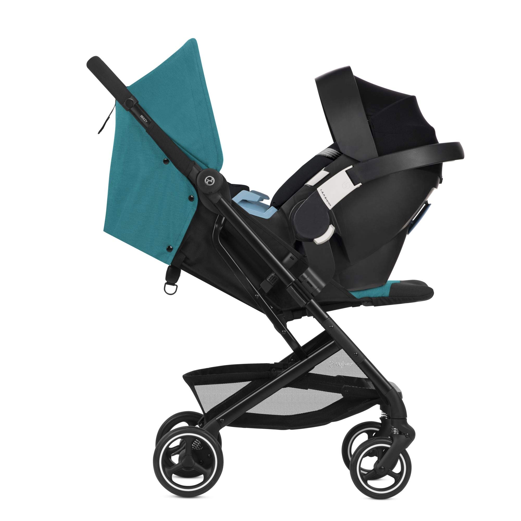 CYBEX Beezy Lightweight Compact Fold Travel Stroller for Baby - Compatible with All CYBEX Infant Car Seats, Stands Upright for Storage, Multiple Recline Positions, Easy to Carry - River Blue | Perfect for Air Travel, City Walks & Everyday Use