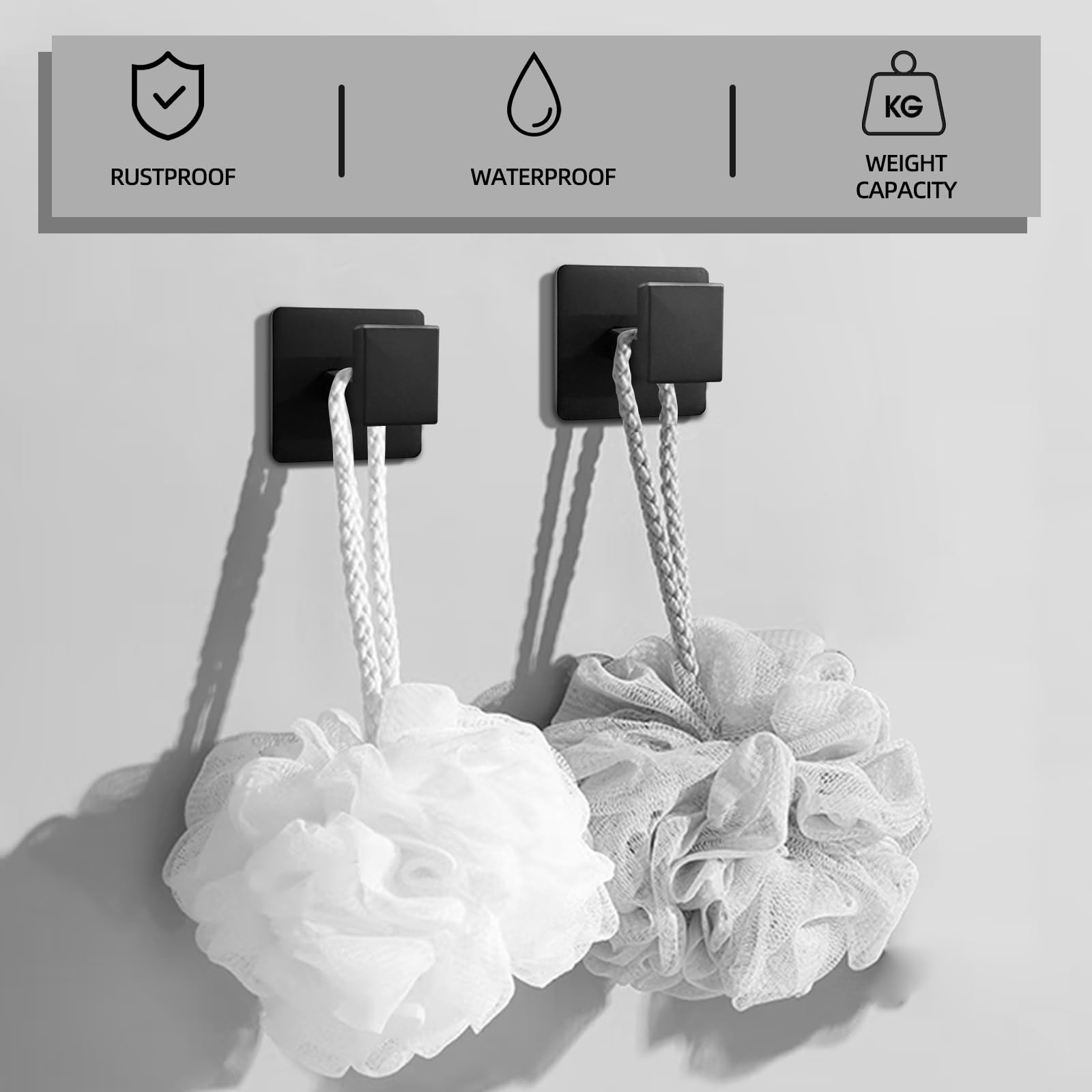 2 Pack Matte Black SUS 304 Stainless Steel Towel Hooks - Heavy Duty Square Wall Hangers for Bathroom, Kitchen & Hallway - Perfect for Towels, Robes, Hats & Clothes Storage Organization