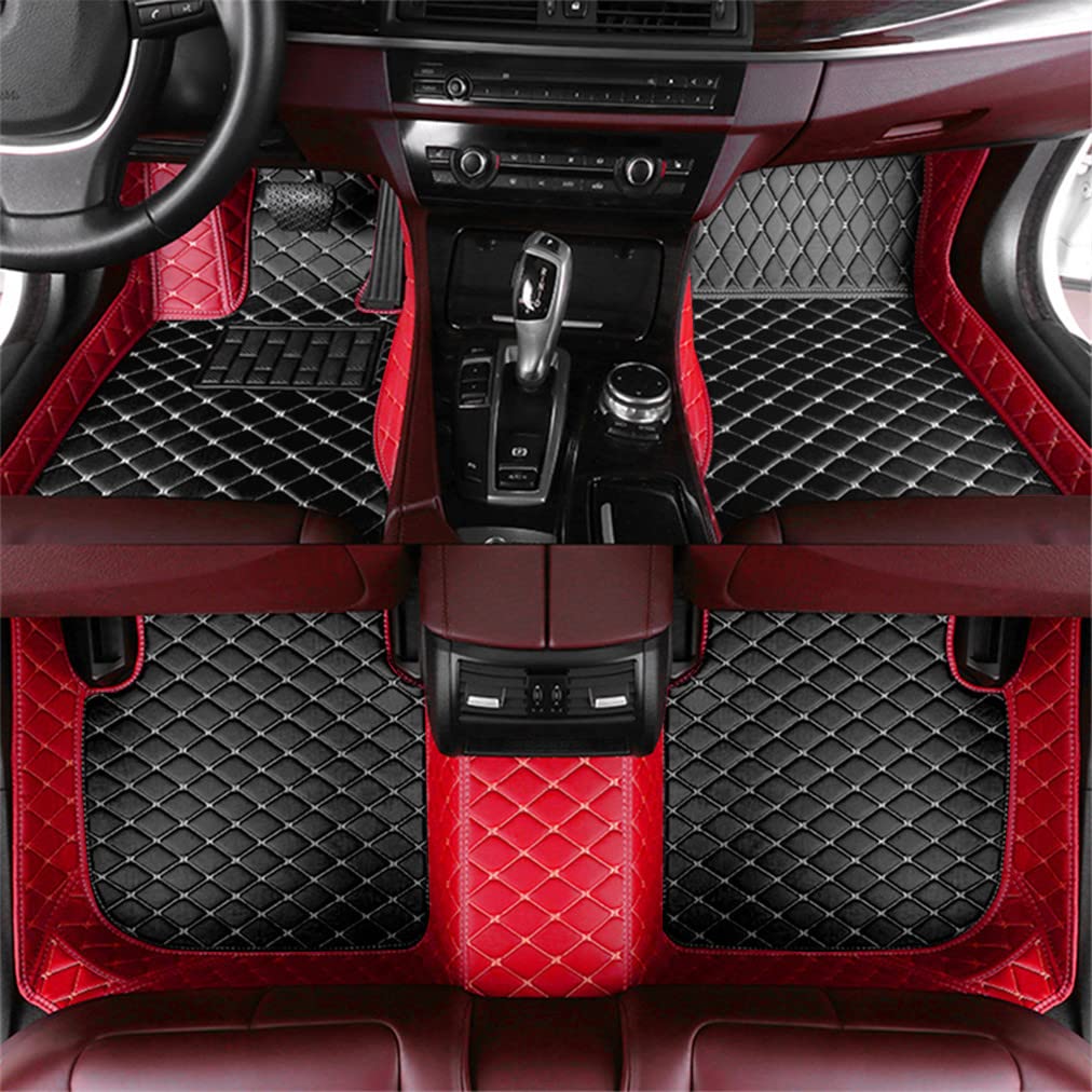 Premium Leather Luxury Floor Mats for Audi A5 Cabriolet 2017-2019 - All Weather Protection Carpet Liners in Red & Black | Perfect for Daily Commute, Road Trips & Car Shows