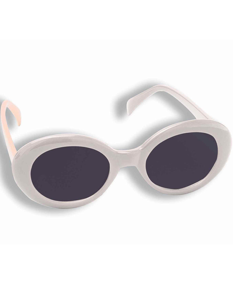 70s White Mod Tinted Sunglasses - Retro Vintage Round Frame Glasses for Men & Women - Perfect for Music Festivals, Beach Days & 70s Themed Parties