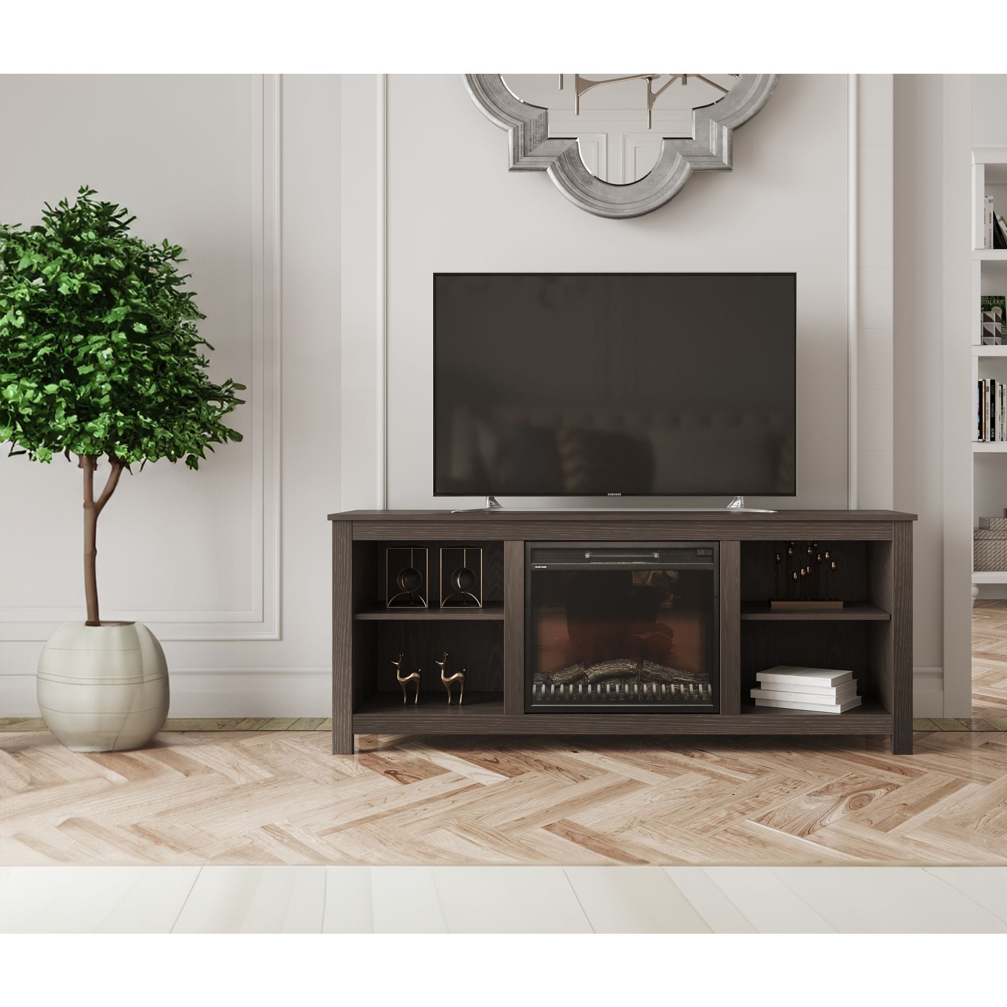Brenna Modern TV Stand with Electric Fireplace - Stylish Entertainment Center for Living Room, Bedroom & Home Theater