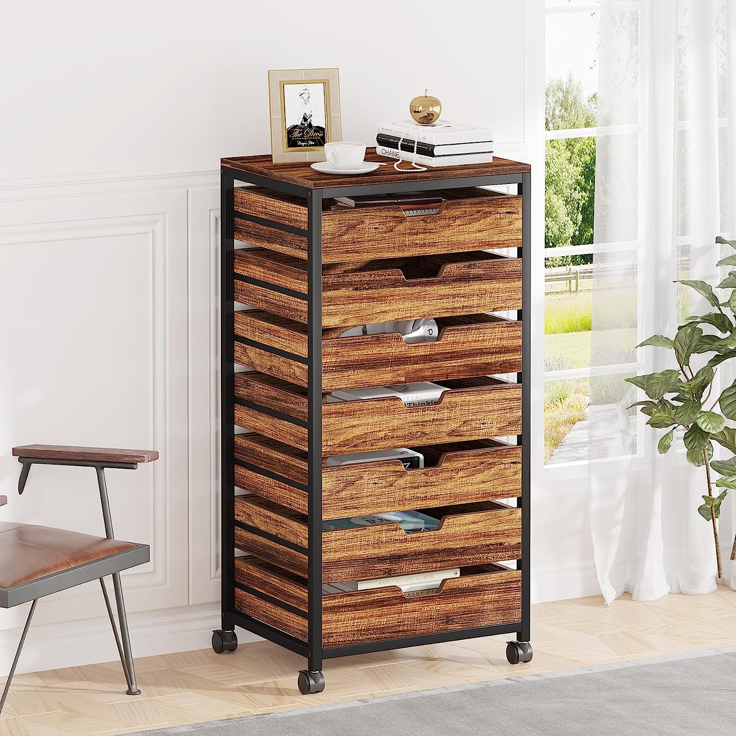 5/7 Drawer Wooden Storage Dresser Cabinet with Wheels - Perfect for Bedroom, Living Room & Office Organization