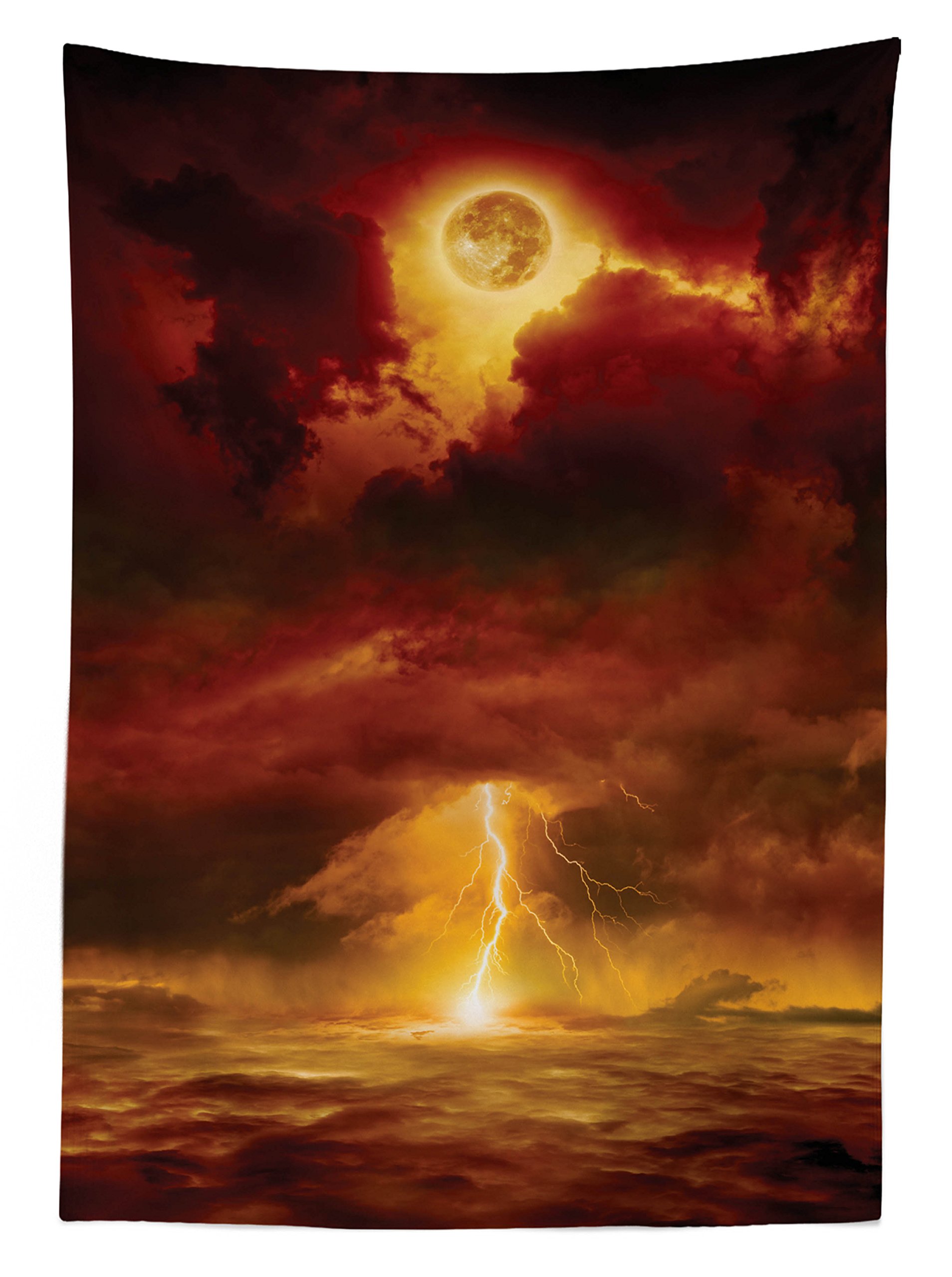 Ambesonne Waterproof Outdoor Tablecloth - Apocalyptic Storm Beams & Full Moon Design, Washable Picnic Table Cover 58x120 Inches - Perfect for Halloween Parties, Camping, and Themed Events (Orange/Yellow)