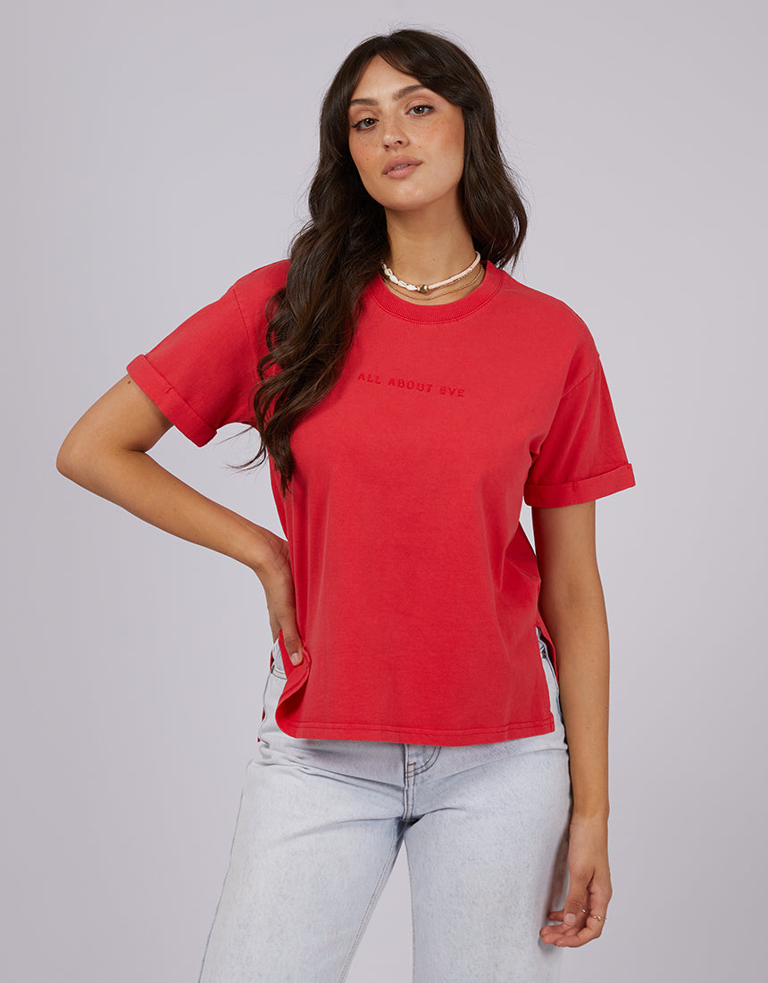 All About Eve AAE Washed Tee Red - Soft Vintage Washed Cotton T-Shirt for Women | Casual Everyday Wear & Street Style Outfits
