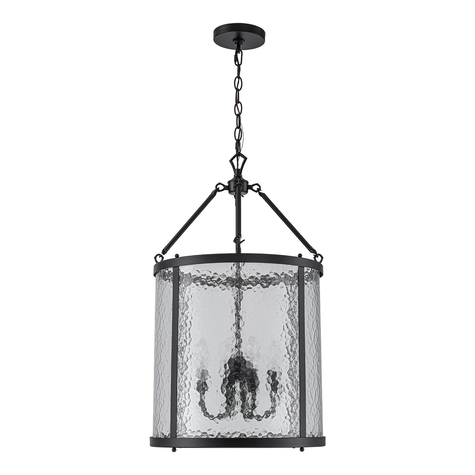 Glowlings 4-Light Modern 16-Inch Wide Ripple Glass Cylinder Lantern Chandelier - Perfect for Dining Room, Living Room, and Bedroom Lighting