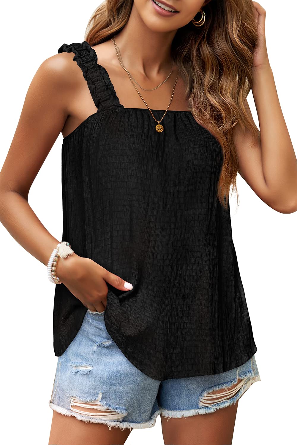 WIHOLL Women's Square Neck Tank Tops - Loose Fit Sleeveless Summer Tops for Casual Wear, Beach Outfits & Vacation Essentials