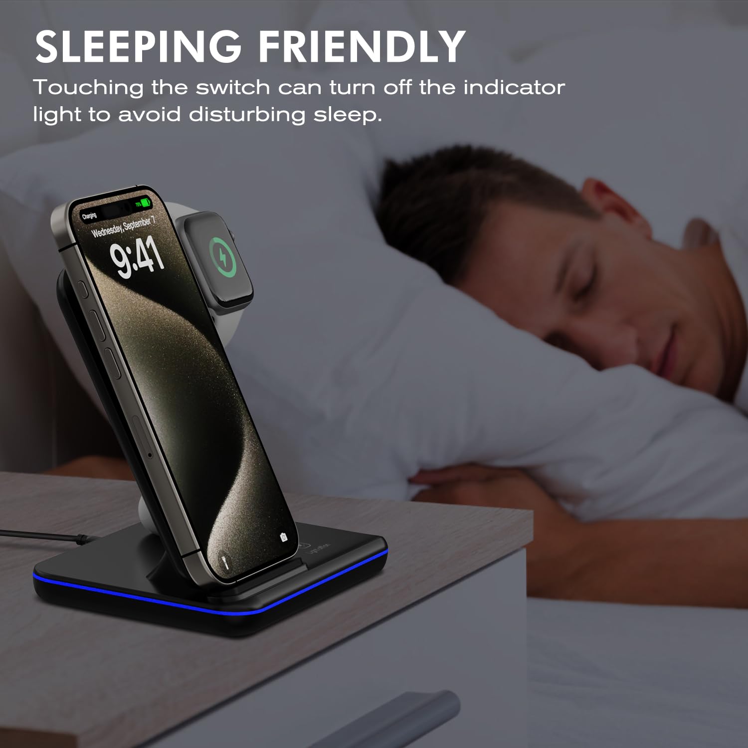 3-in-1 Fast Wireless Charging Station 15W for iPhone 15/14/13/12/11/Pro/Max/XS/XR/X/8/Plus, Apple Watch Series 2-9/SE & AirPods 2/3/Pro - Qi Certified Multi-Device Charger for Home, Office & Nightstand Use