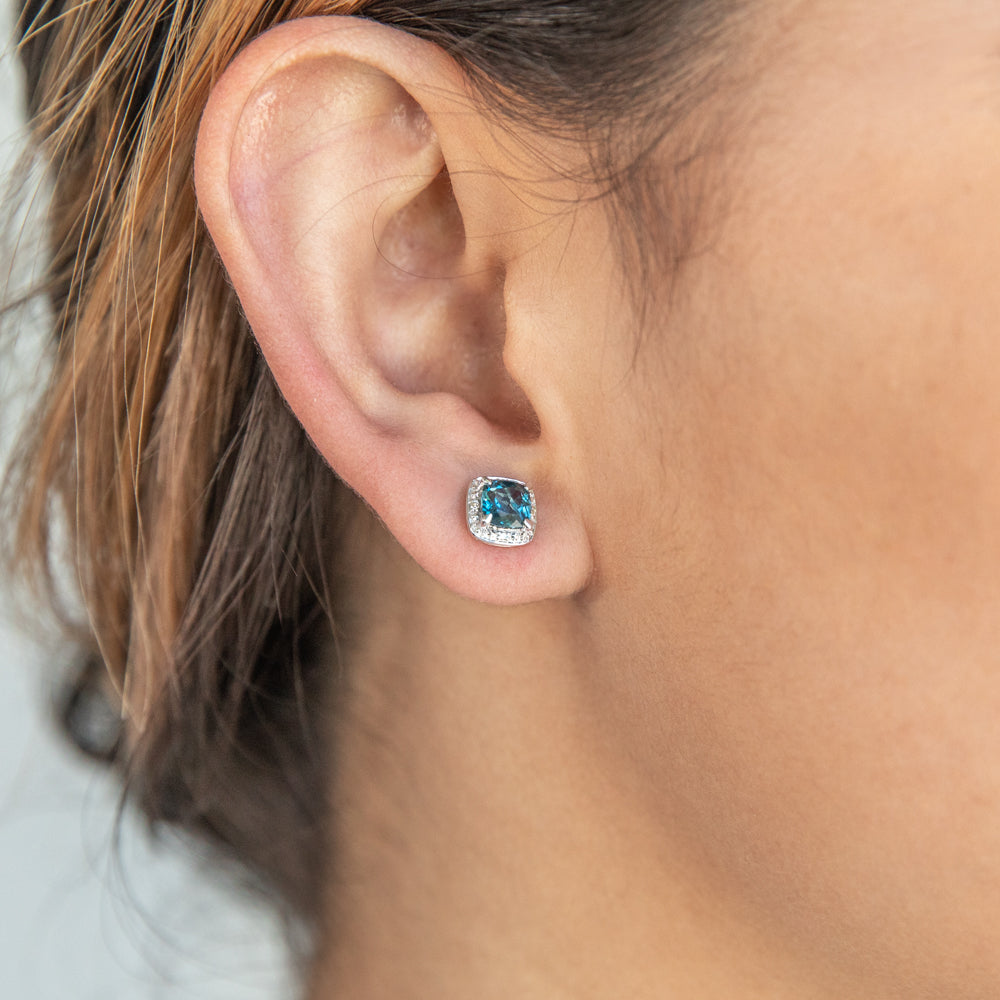 9ct White Gold 1.40ct London Blue Topaz and Diamond Stud Earrings for Women - Elegant Jewelry Gift for Birthday, Anniversary & Special Occasions