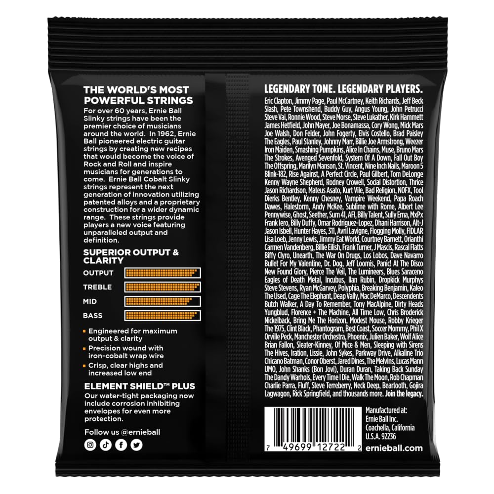 Ernie Ball Hybrid Slinky Cobalt Electric Guitar Strings 9-46 Gauge (P02722) - Premium Nickel Plated Steel for Bright Tone & Durability - Perfect for Rock, Blues & Metal Guitarists in Studio & Live Performances
