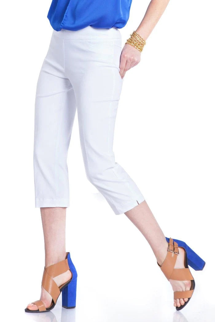 SlimSation Women's 21 Inch Capri Pants - White | Stretchy Casual Summer Pants for Yoga, Travel & Everyday Wear
