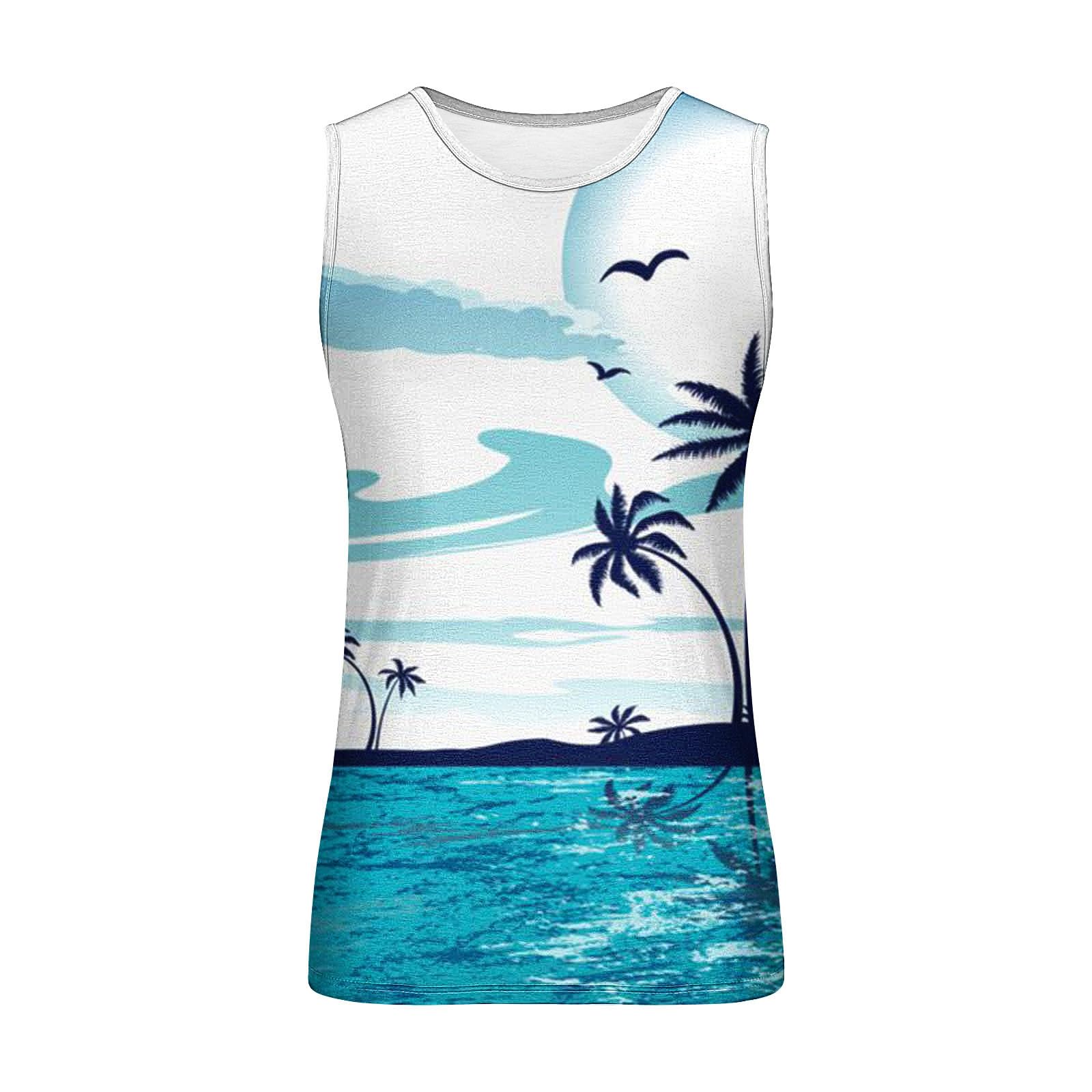 Wodceeke Men's Beach Tank Tops - 3D Hawaiian Graphic Sleeveless Tee Shirts for Summer, Gym Workout & Athletic Undershirt | Casual Wear, Surfing, Vacation & Outdoor Activities