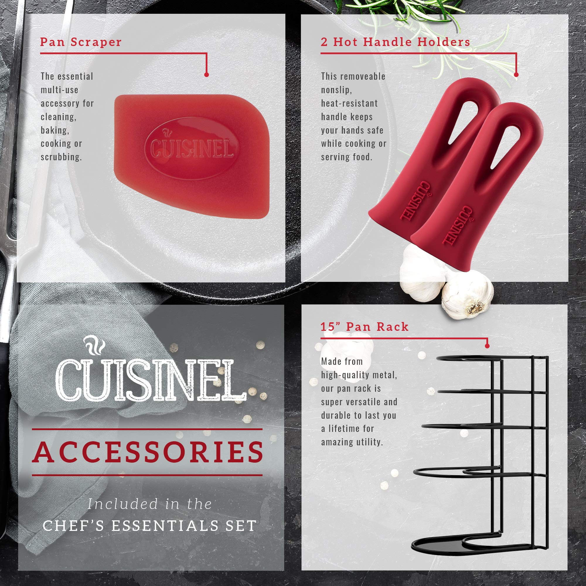 Cuisinel 8-Piece Cast Iron Cookware Set - Pre-Seasoned 10