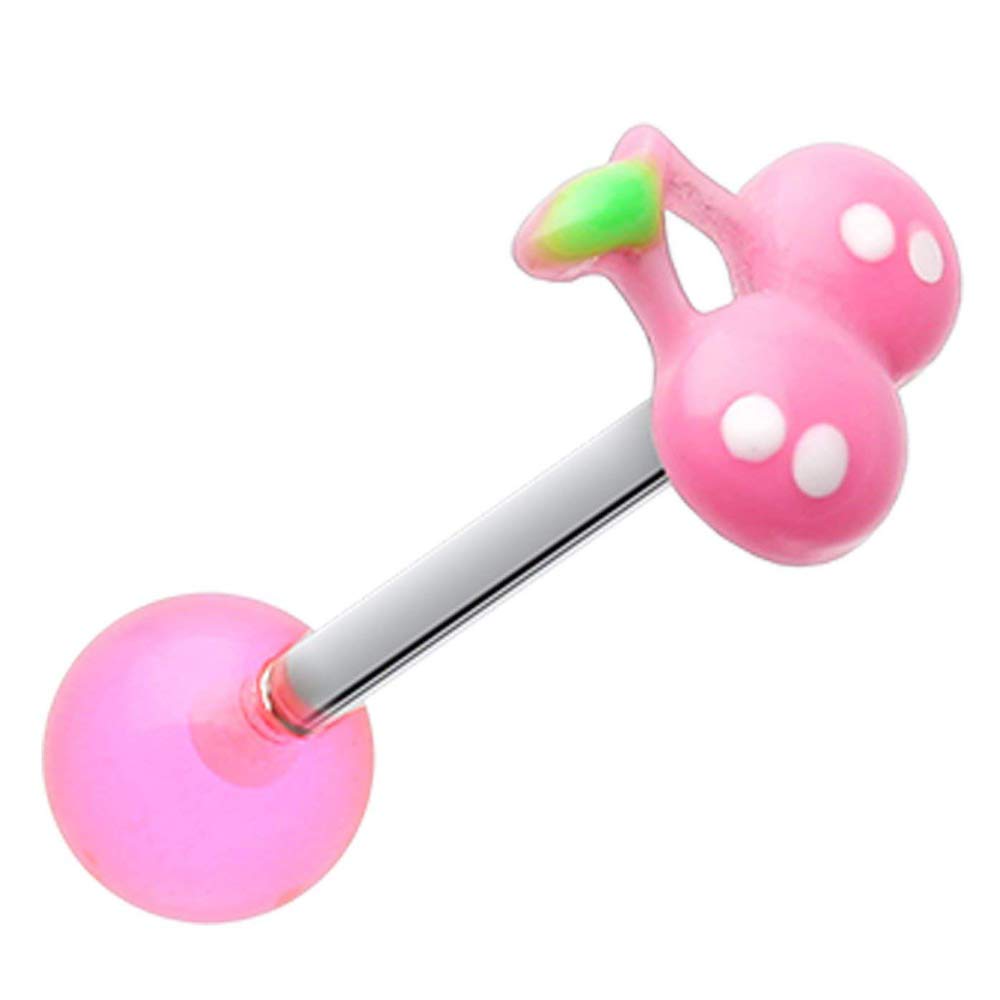 Stylish Cherry Acrylic Barbell Tongue Ring - Cute Body Jewelry for Piercing | Perfect for Parties, Self-Expression & Unique Fashion