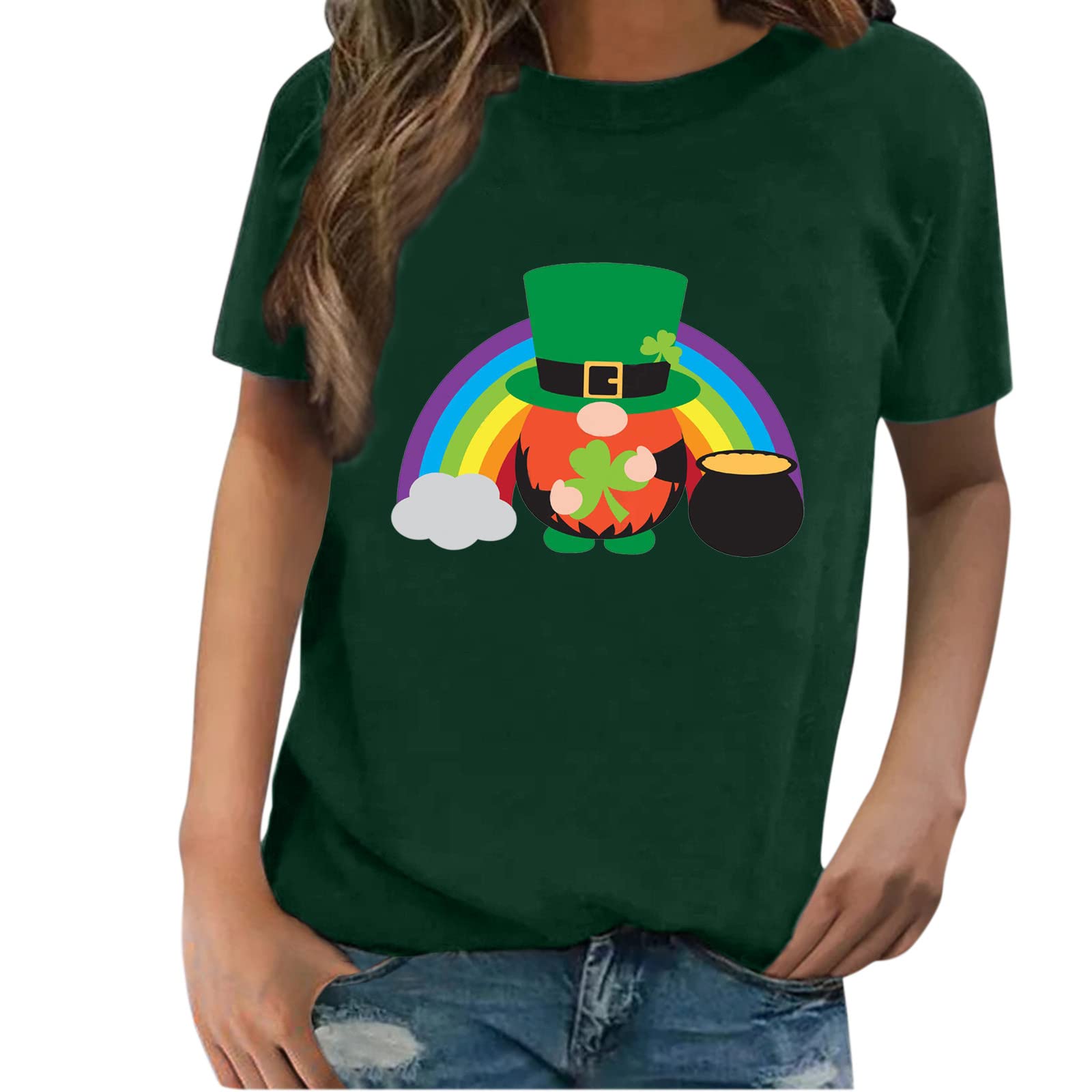 Women's Casual Short Sleeve Rainbow Pullover T-Shirt - Soft Cotton Tunic Top for Women | Perfect for Work, Weekend & Summer Outfits