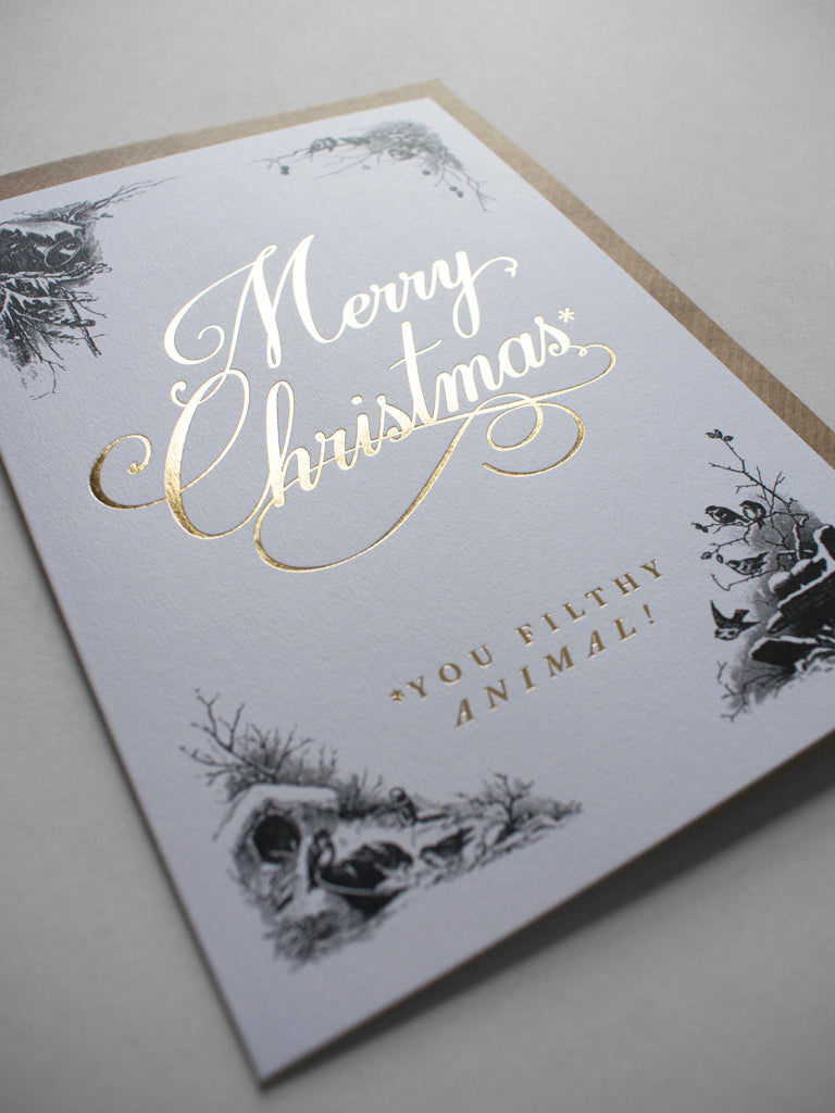 Funny Christmas Greeting Card - Merry Christmas You Filthy Animal! - Perfect for Holiday Gifts, Office Parties & Secret Santa Exchanges