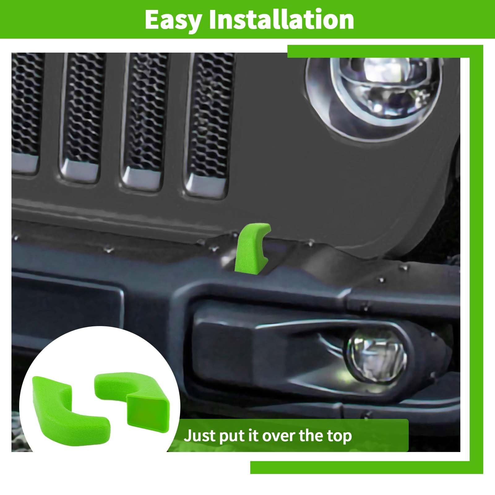 2Pcs Bumper Tow Hook Covers for 2007-2018 Jeep Wrangler JK/JKU & 2018-2025 JL/JLU/Gladiator JT - Durable Exterior Accessories in Green | Off-Road Protection & Style Upgrade