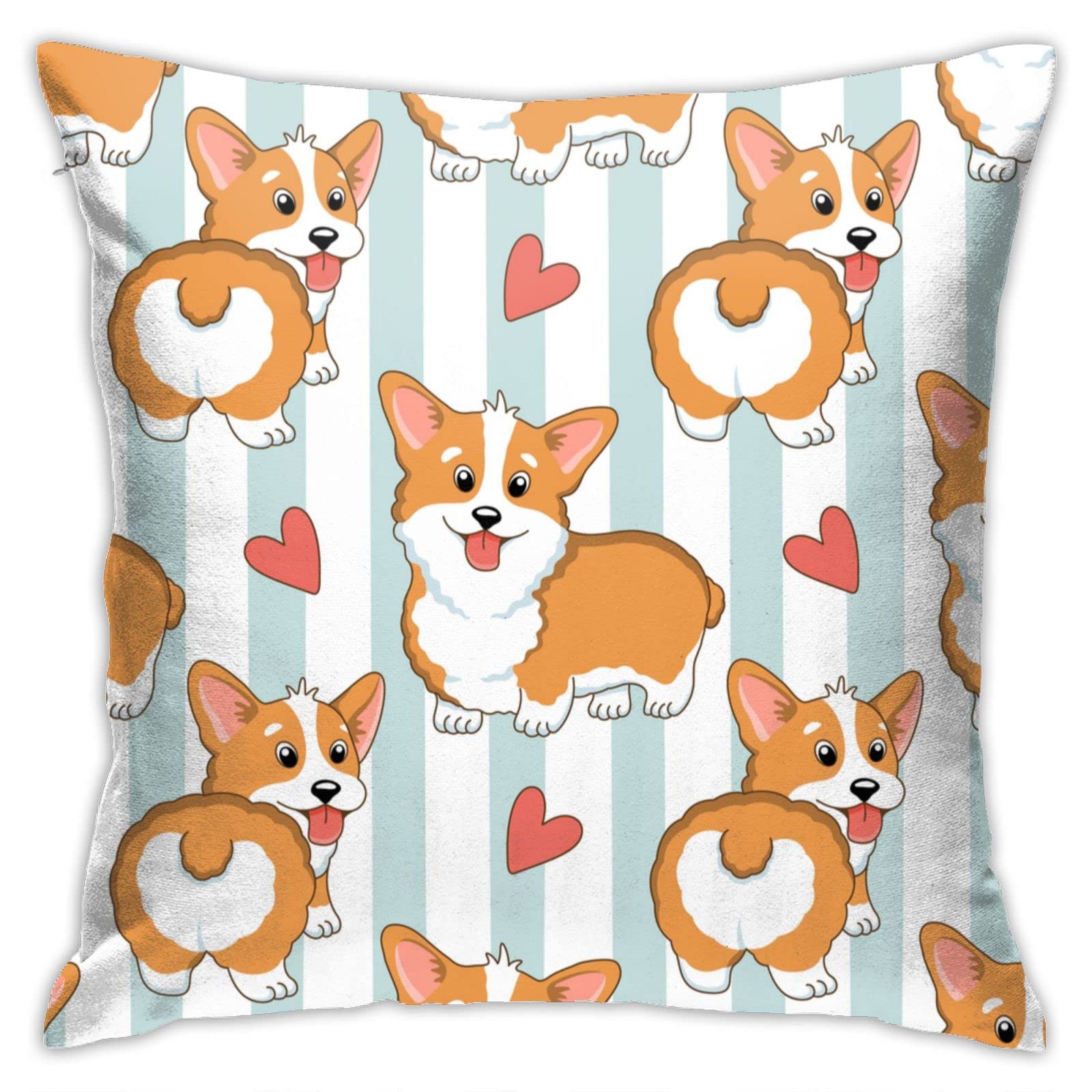 18x18 Inch Corgi Dog & Heart Farmhouse Throw Pillow Covers - Decorative Couch Sofa Bed Chair Patio Pillow Cases for Living Room, Nursery, Outdoor Use