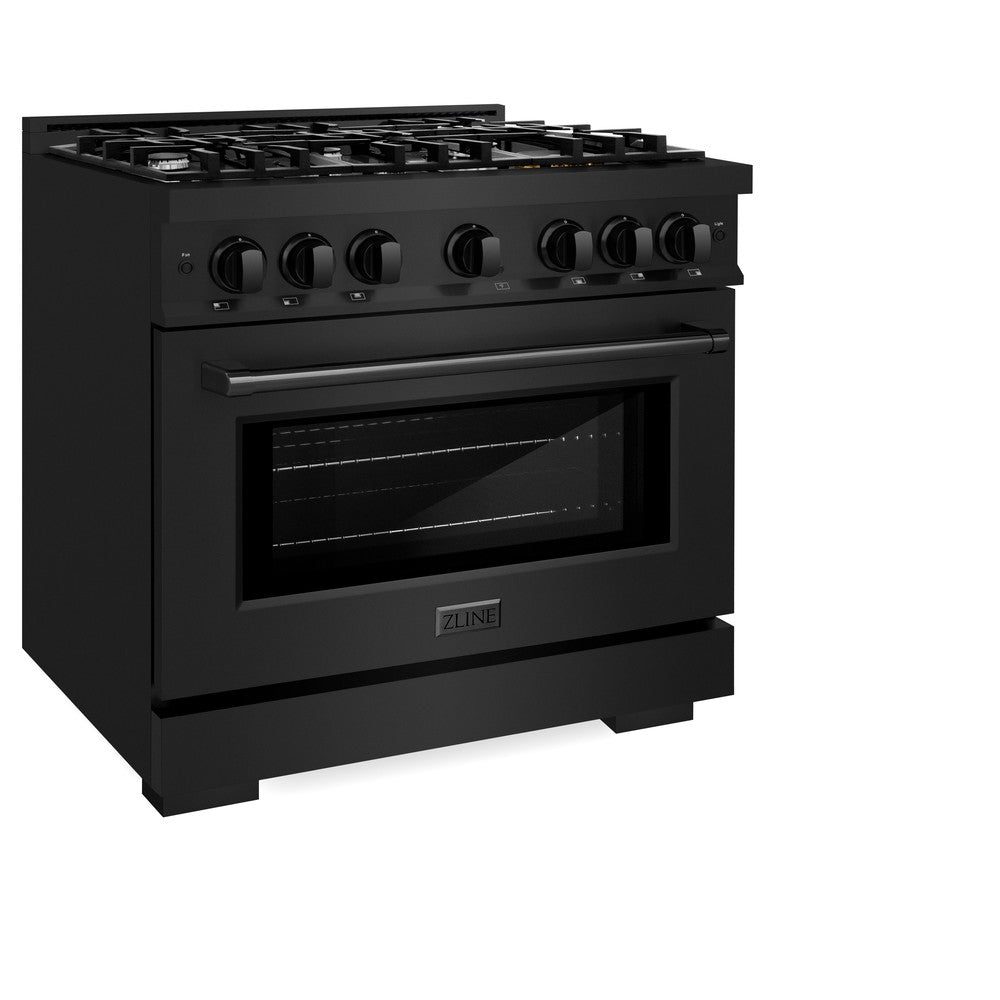 ZLINE 36 Inch 5.2 Cu Ft Gas Range with 6 Burner Cooktop & Convection Oven - Black Stainless Steel (HGRB 36) | Professional Kitchen Appliance for Home Chefs & Cooking Enthusiasts