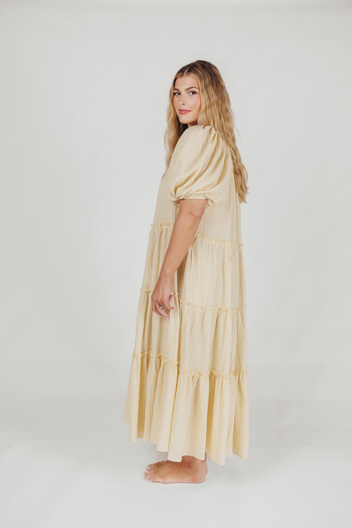 Eva Puffed Sleeve Maxi Dress in Cream - Bump Friendly Maternity Dress, Inclusive Sizing (S-3XL) for Women | Perfect for Weddings, Baby Showers & Summer Vacations