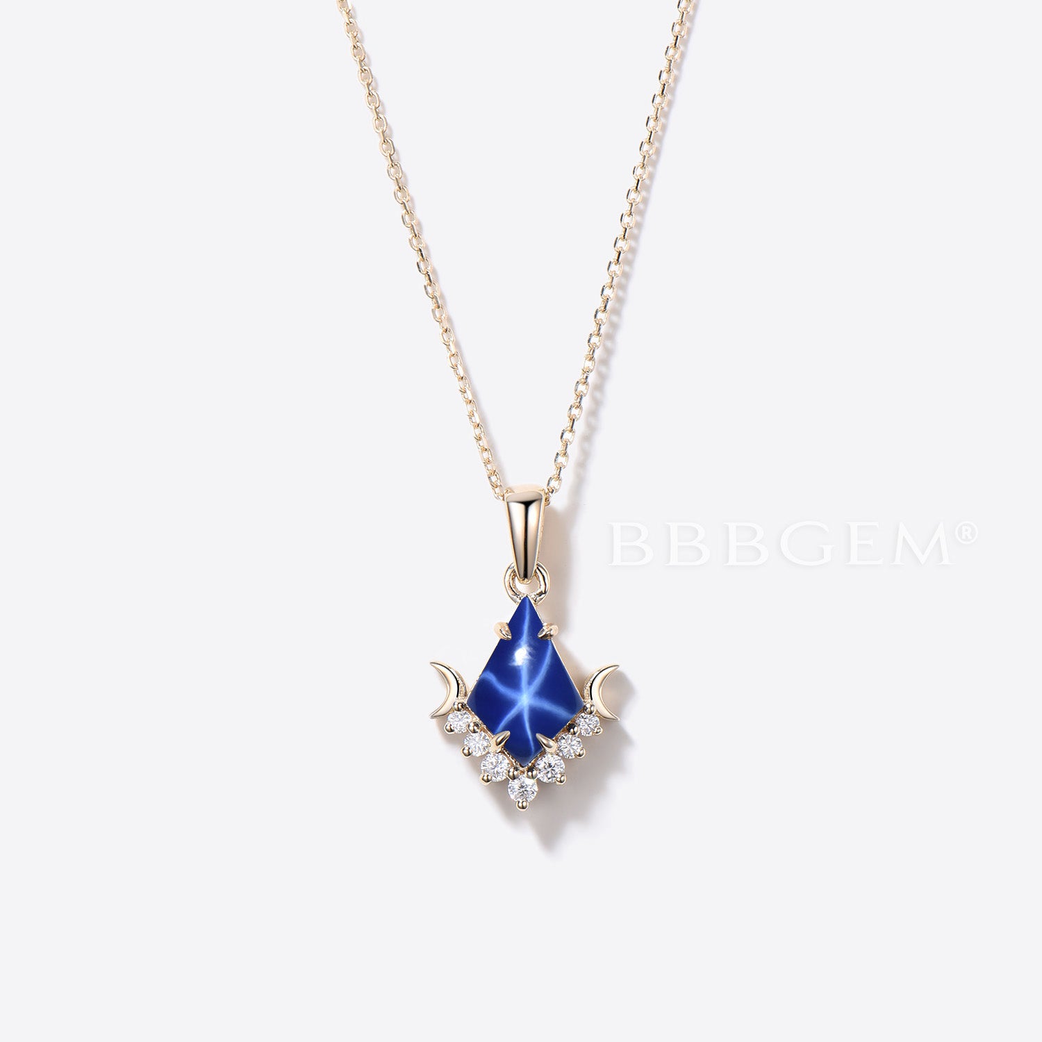 Celestial Moon Star Sapphire Necklace - Kite Cut Lindy Star Pendant Jewelry for Women - Perfect for Evening Gala, Date Night & Special Occasions