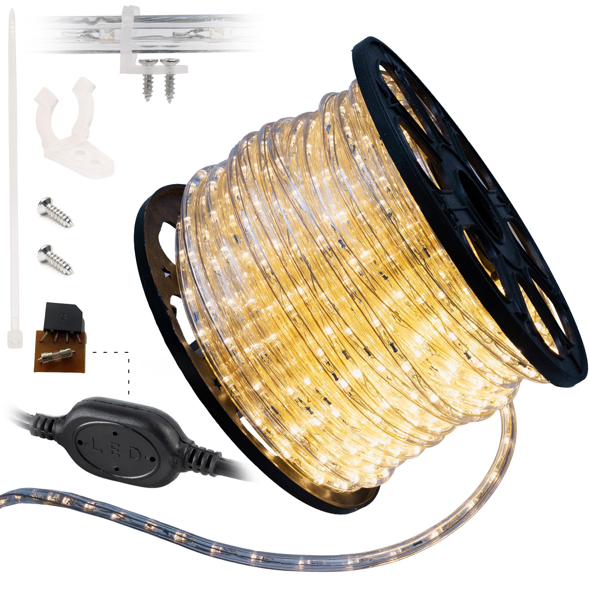 WYZworks 1656LEDs 150ft Outdoor LED Rope Lights - ETL Certified Waterproof, 360° Flexible Connectable Tube for Christmas, Palm Tree, Landscape & Patio Decor (Warm White) - Perfect for Holiday, Garden & Exterior Lighting
