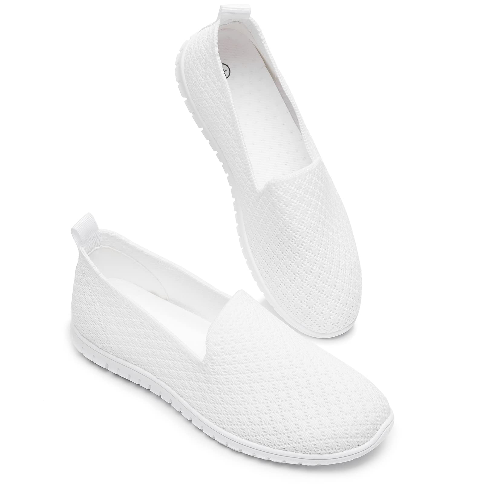 BABUDOG Women's Breathable Mesh Slip-On Flats - Comfortable Casual Walking Shoes in Black & White | Perfect for Office, Travel & Everyday Wear