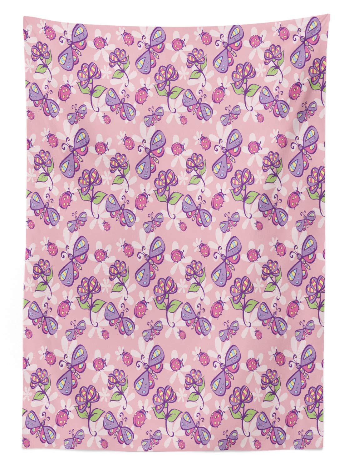 Ambesonne Floral Tablecloth with Butterflies & Flowers - Cartoon Girls Playroom Theme, 60