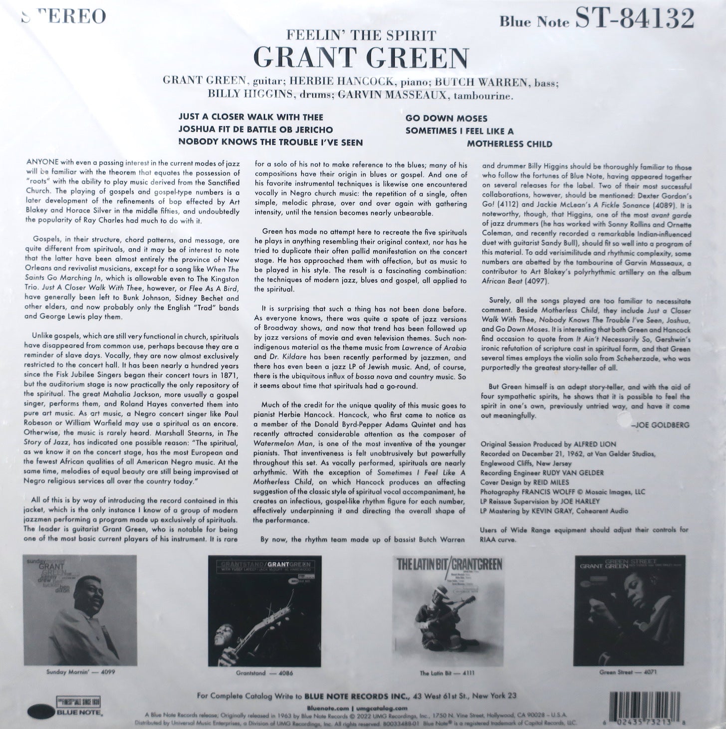 Grant Green 'Feelin' The Spirit' Blue Note Tone Poet 180g Vinyl LP - Jazz Vinyl Record for Audiophiles & Collectors - Perfect for Relaxing Evenings & Music Enthusiasts
