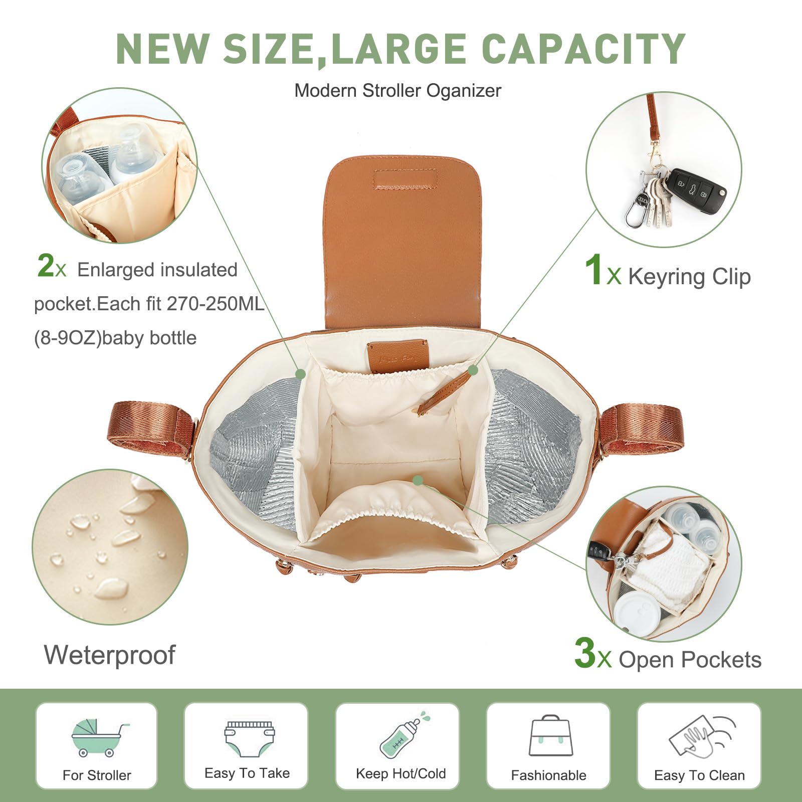 Premium Leather Diaper Backpack for Moms - Stylish Baby Bag with Changing Pad & Stroller Organizer | Perfect for Travel, Daycare & On-the-Go Parenting