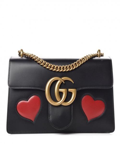 Gucci GG Marmont Leather Shoulder Bag with Heart Detailing - Black Luxury Handbag for Women | Perfect for Date Night, Office & Special Occasions