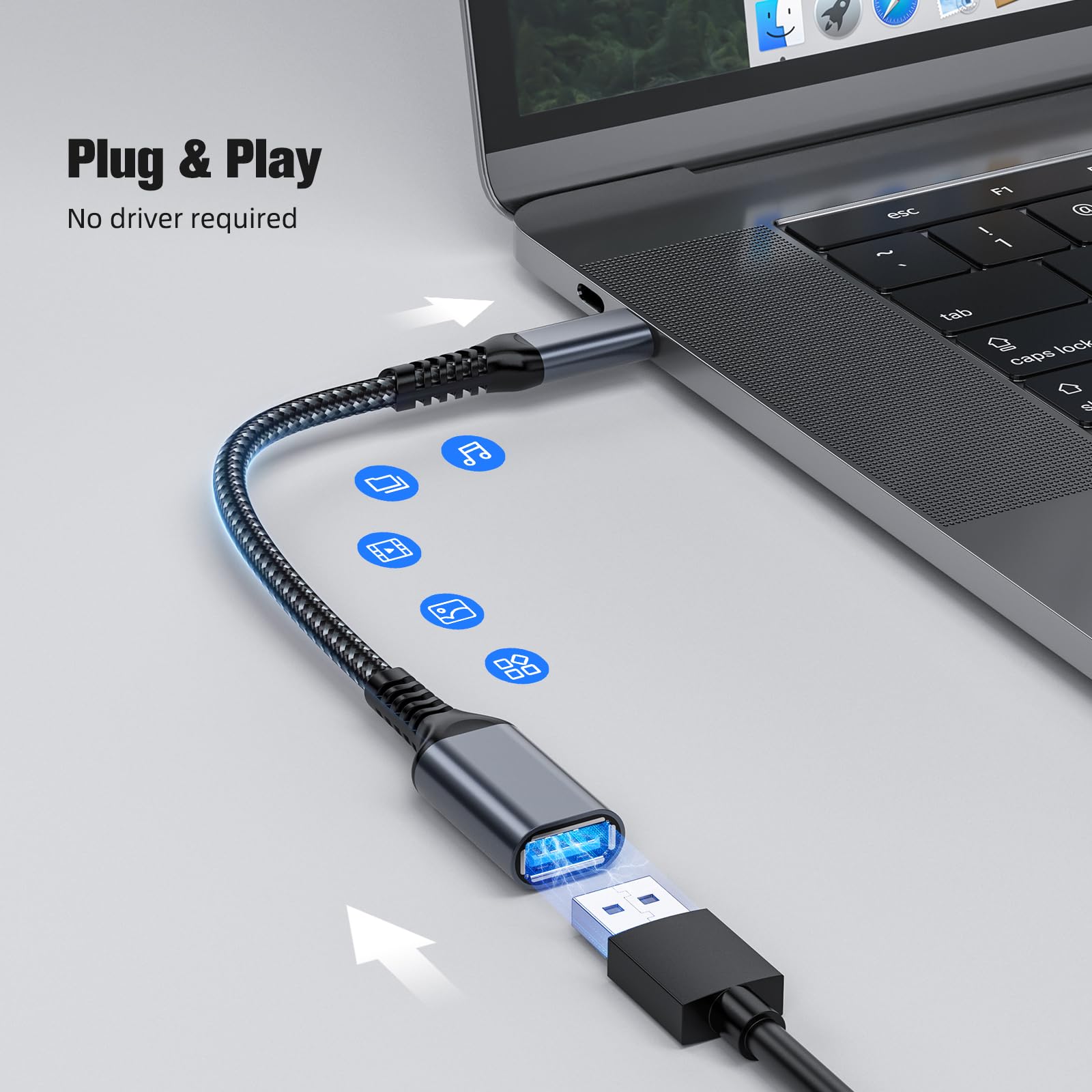 USB C to USB 3.0 Adapter OTG Cable - Compatible with iPhone 15, MacBook, iPad, Samsung Galaxy for Fast Data Transfer