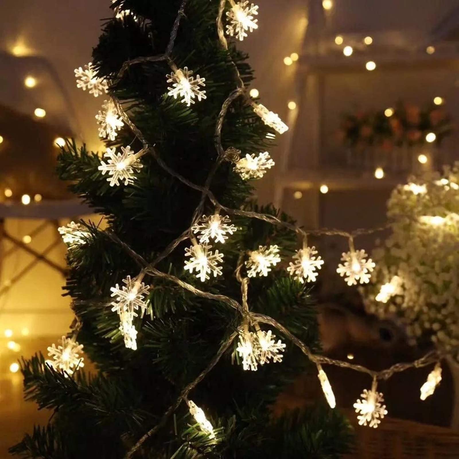 Christmas Snowflake String Lights - 19.6 ft 40 LED Battery Operated Waterproof Fairy Lights for Xmas Tree, Garden, Patio, Bedroom & Party Decorations | Indoor Outdoor Holiday Decor