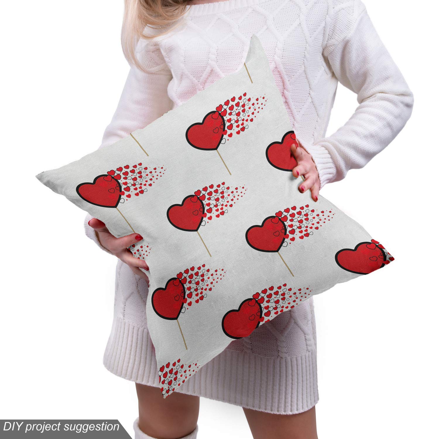 Ambesonne Valentine's Day Fabric by The Yard - Abstract Hearts & Lollipops Romantic Design for Upholstery, Home Decor, DIY Crafts (10 Yards, Vermilion Pearl) | Perfect for Valentine's Gifts, Throw Pillows, Table Runners & Bedding Projects