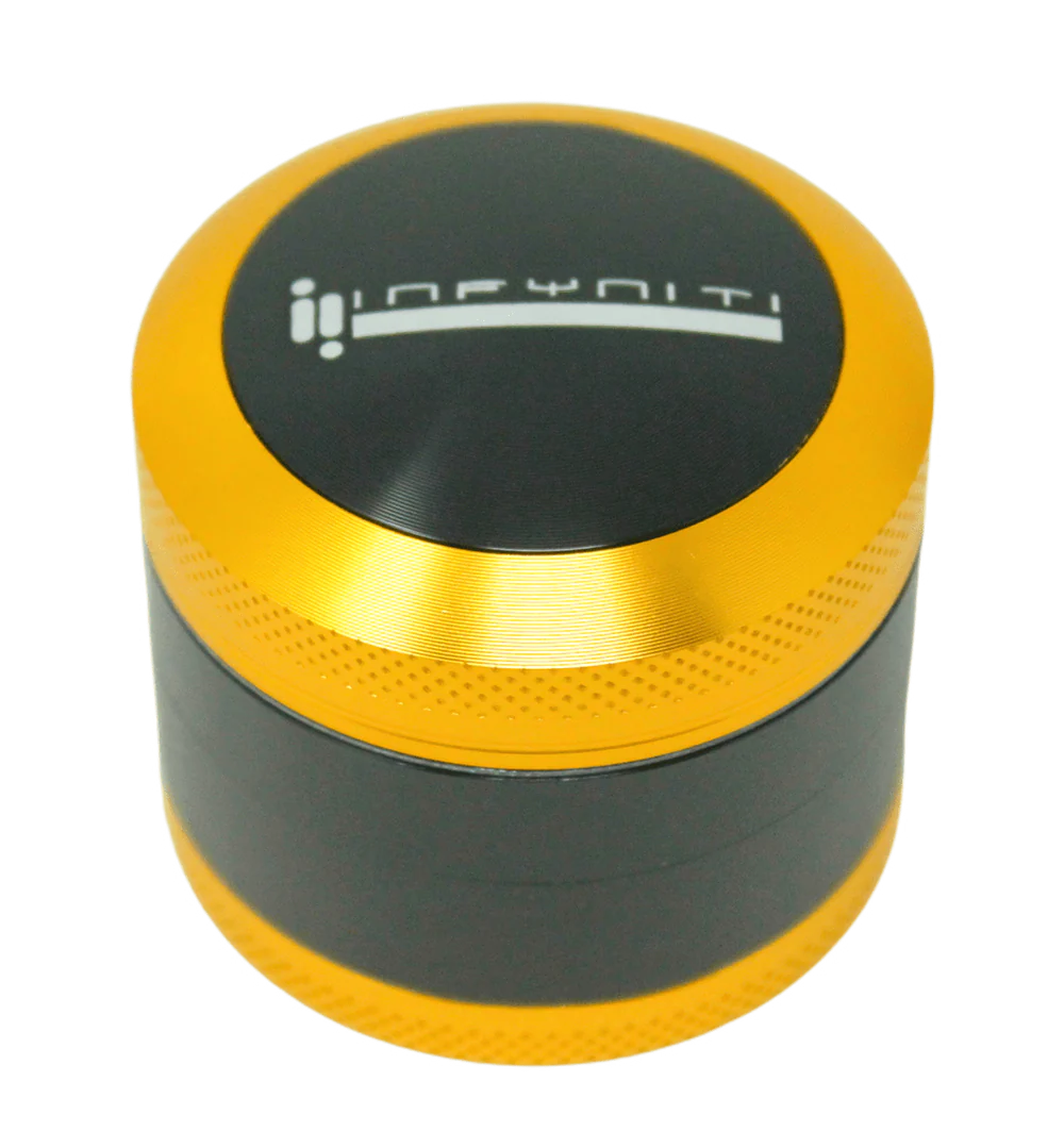 Infyniti Convex 50mm 4 Piece Herb Grinder - Gold | Premium Metal Spice Crusher for Tobacco, Herbs & Spices | Perfect for Home, Travel & Outdoor Use