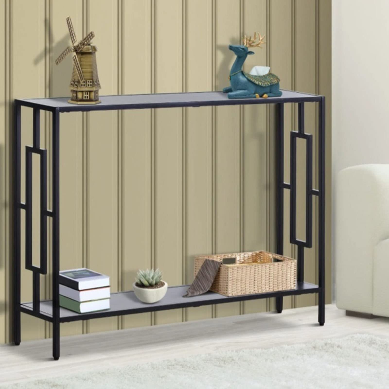 Vintage Industrial Narrow Console Table - Slim Metal Side Shelf with Drawer Storage for Hallway, Sofa & Desk | Perfect for Small Spaces & Entryway Organization