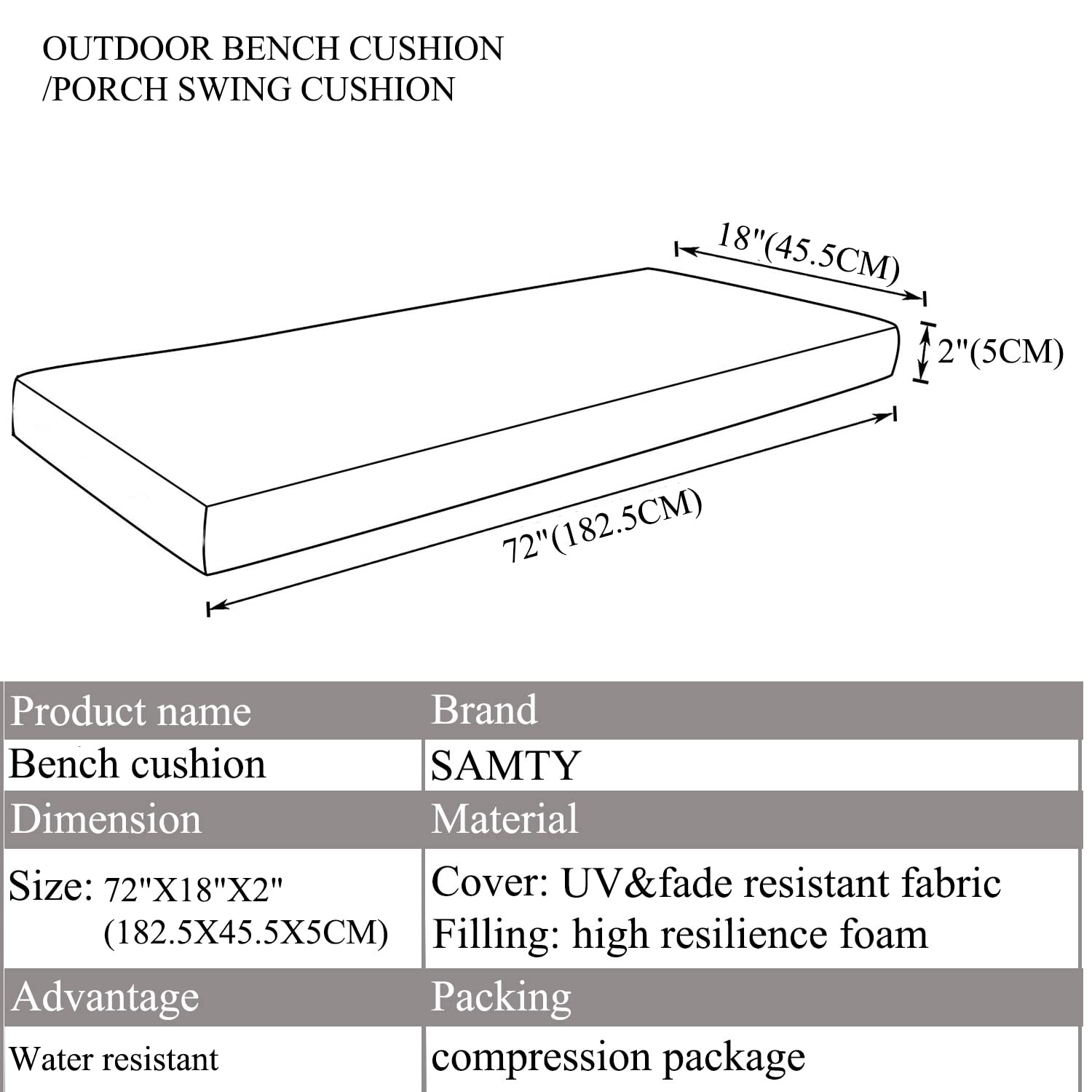 Waterproof Outdoor Bench Cushions for Patio Furniture - Durable Porch Swing Cushion with Washable Cover for Garden, Love Seat & Settee - Perfect for Backyard, Deck, Poolside & Outdoor Relaxation
