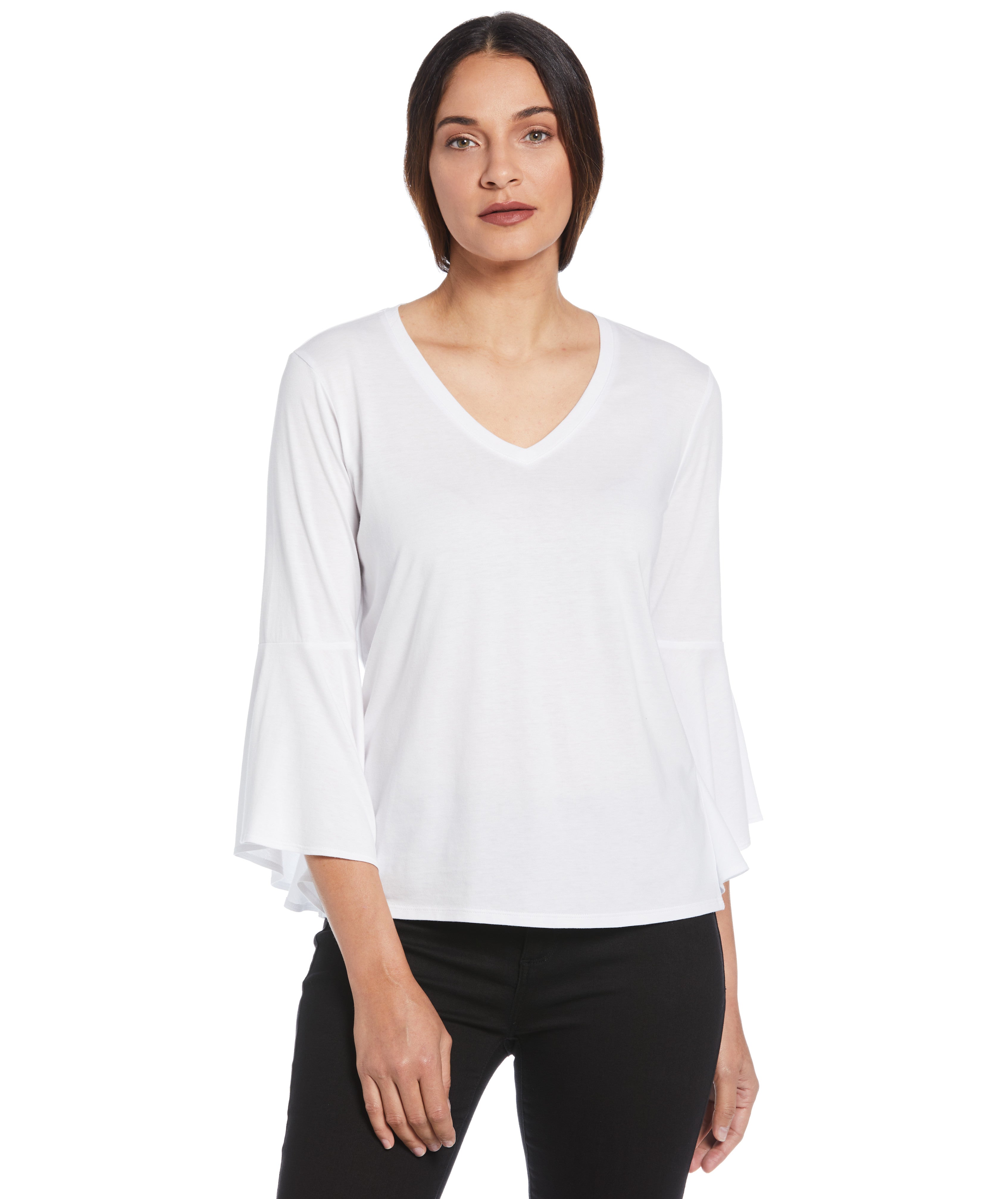 Stylish Knit V-Neck Ruffle Sleeve Blouse for Women - Elegant Casual & Office Wear - Perfect for Date Nights, Work, and Weekend Outings