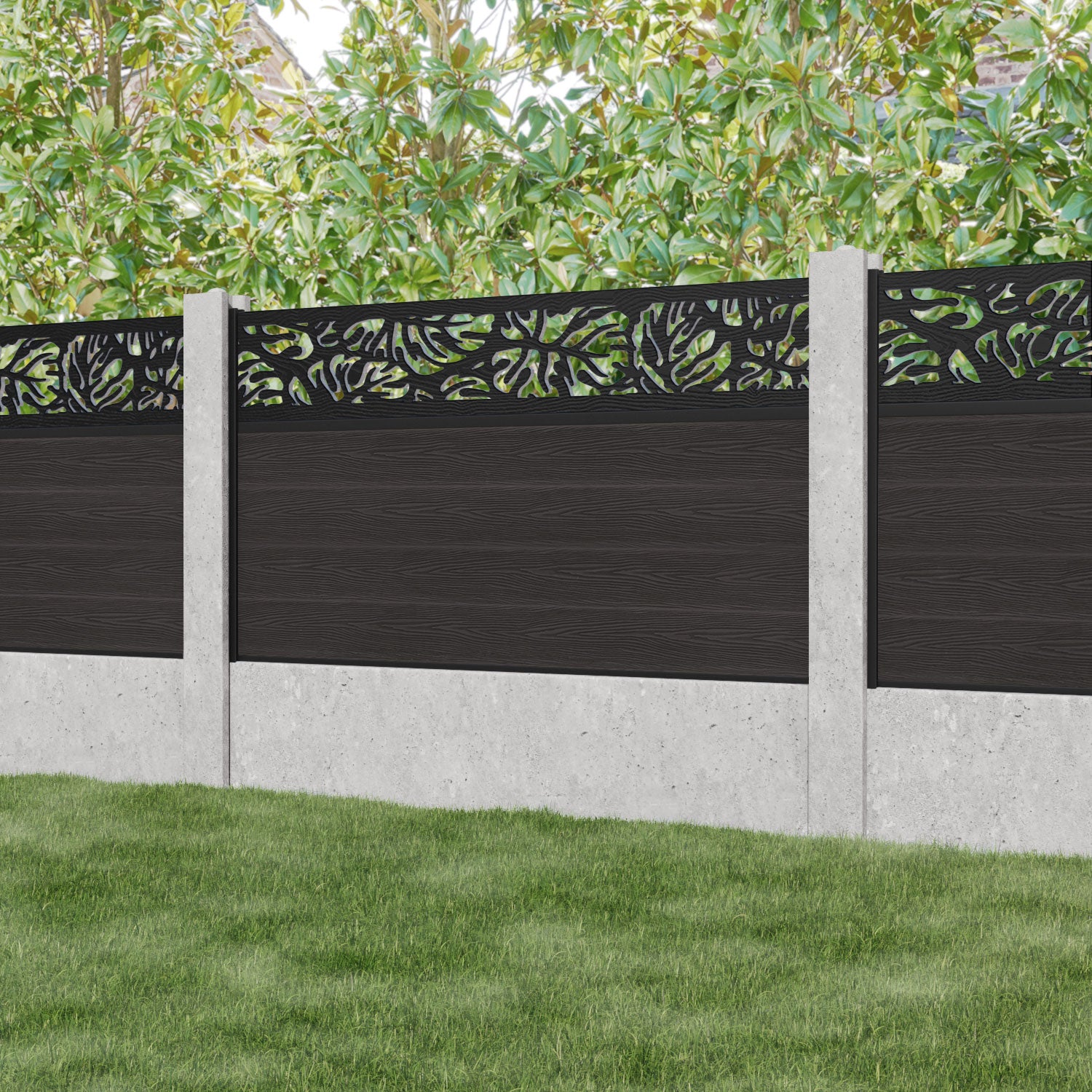 Dark Oak Classic Botanic Fence Panel for Concrete Posts - Durable Garden Fencing for Privacy & Backyard Landscaping