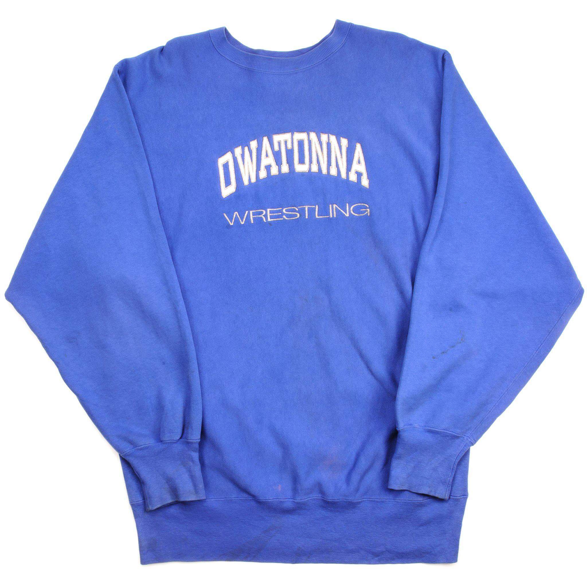Vintage Champion Reverse Weave Owatonna Wrestling Sweatshirt 1990s XL Made in USA - Retro Athletic Wear for Wrestling Fans & Vintage Collectors