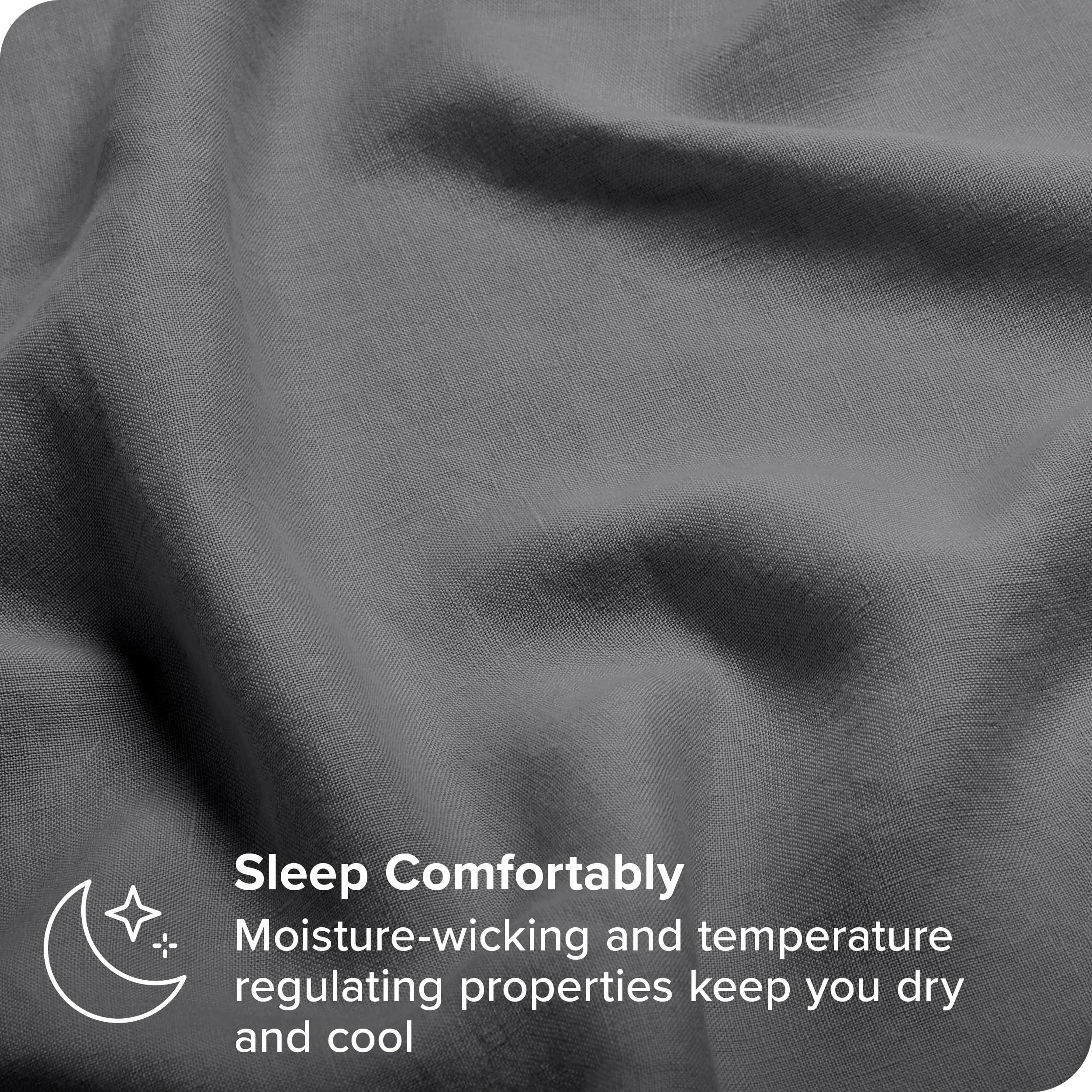 Bare Home 100% Linen Queen Sheet Set - 4 Piece Luxury Bedding with Deep Pockets for Easy Fit - Breathable & Soft Dark Grey Sheets & Pillowcases - Perfect for All-Season Comfort in Master Bedroom or Guest Room