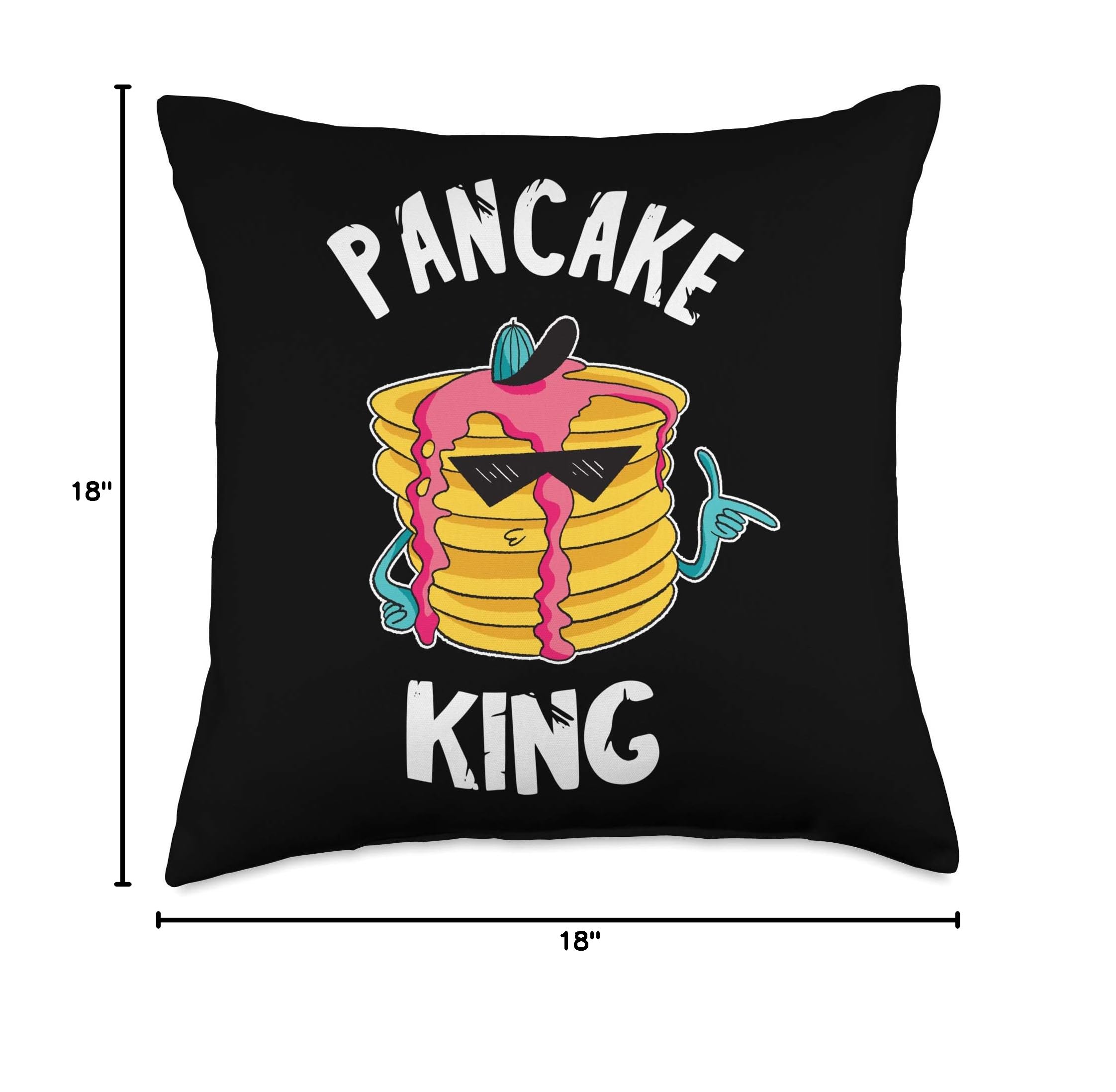 Pancake King Cool Breakfast Lover Brunch Waffles Foodie Throw Pillow - Soft Decorative Cushion for Kitchen, Dining Room & Coffee Shop Decor