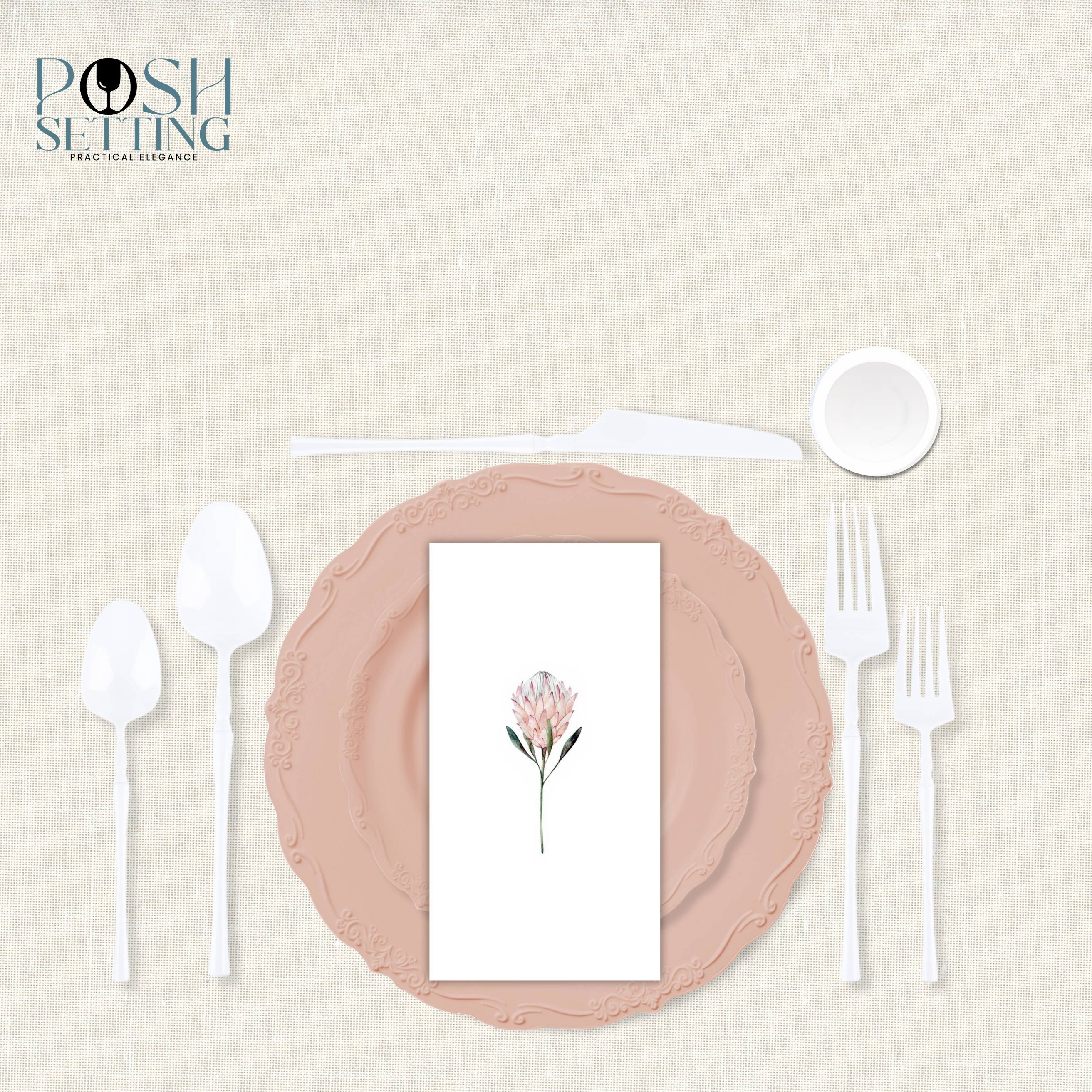 Pink Disposable Plastic Party Tableware Set - Elegant Vintage Style Plates, Cups & Cutlery for Wedding, Birthday & Baby Shower Celebrations