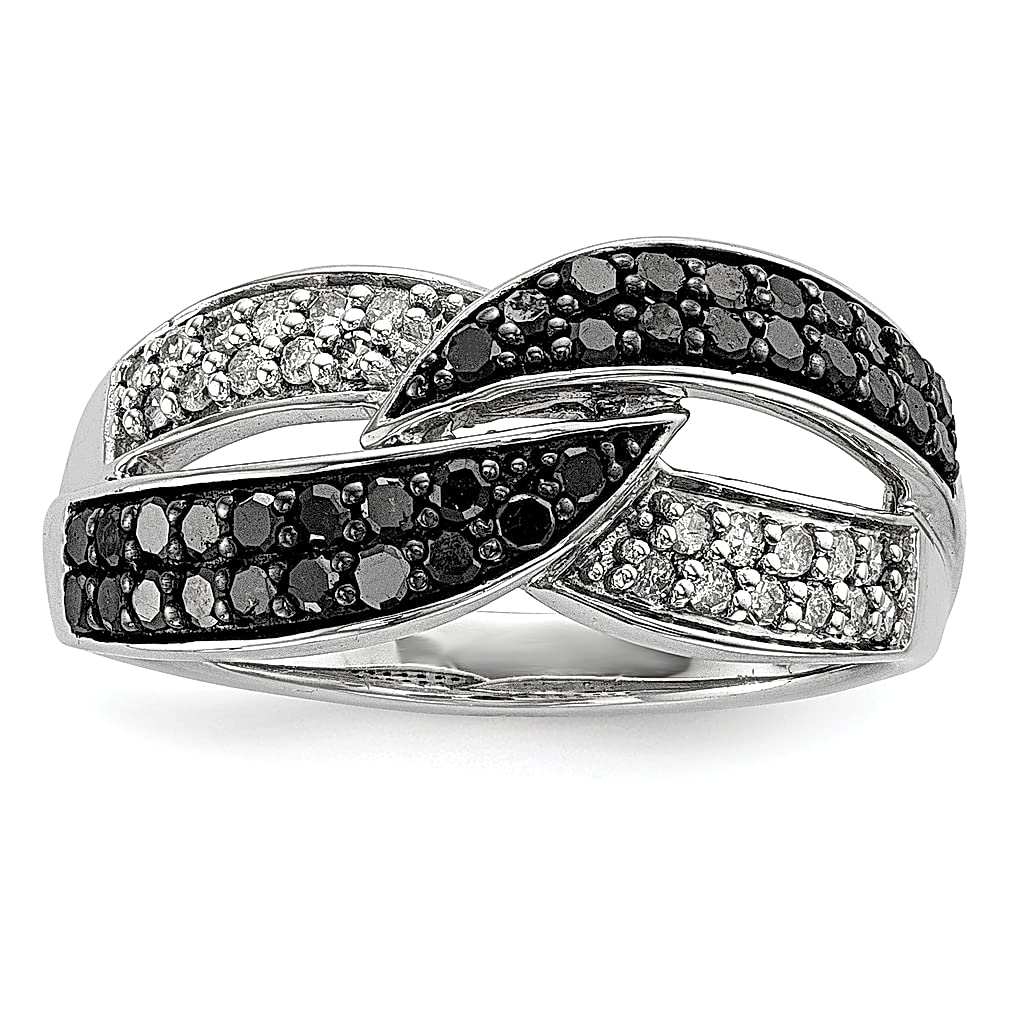 925 Sterling Silver Black & White Diamond Band Ring for Women - Elegant Fine Jewelry Gift for Her - Perfect for Anniversaries, Weddings & Special Occasions