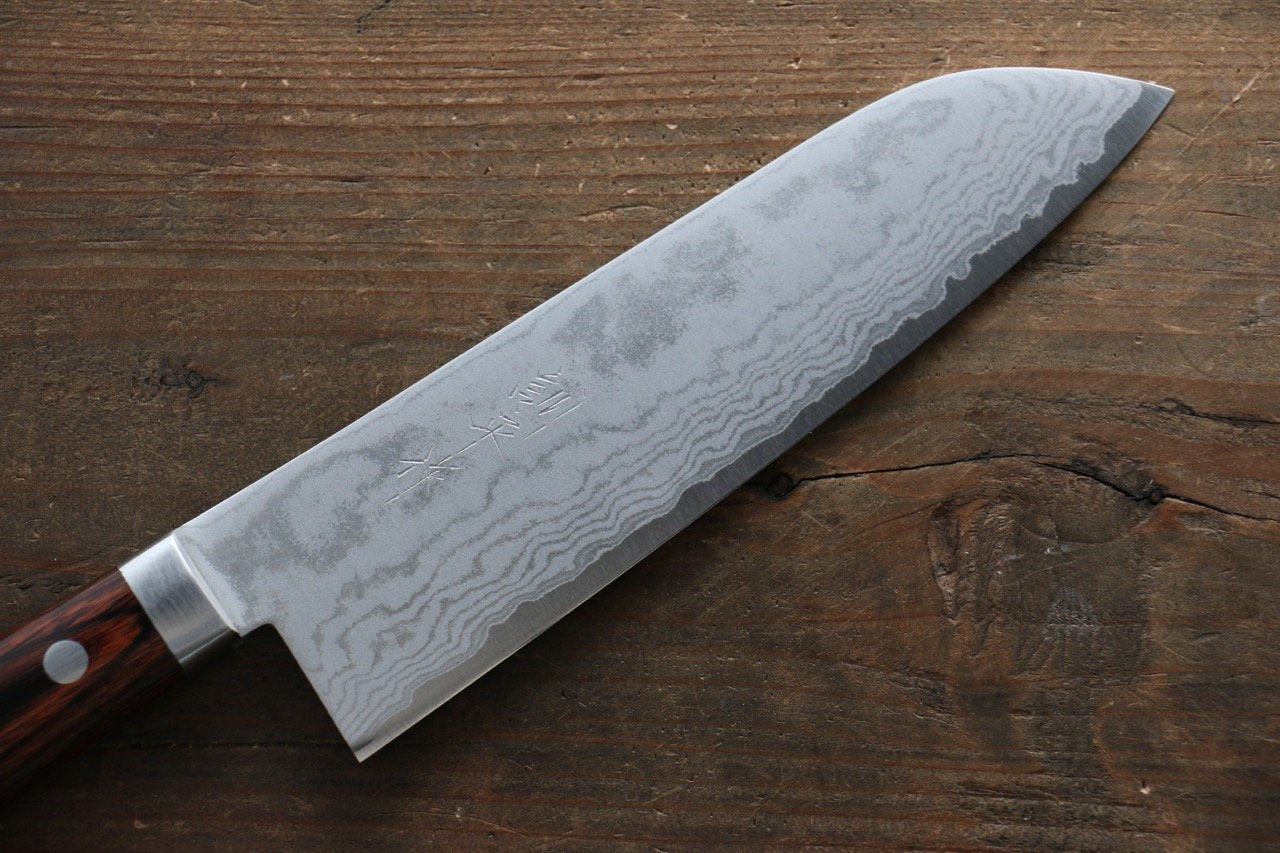 Premium Kunihira Tanzo VG1 Damascus Santoku Knife 170mm - Japanese Chef Knife with Mahogany Handle - Perfect for Slicing, Dicing & Precision Cooking in Professional & Home Kitchens